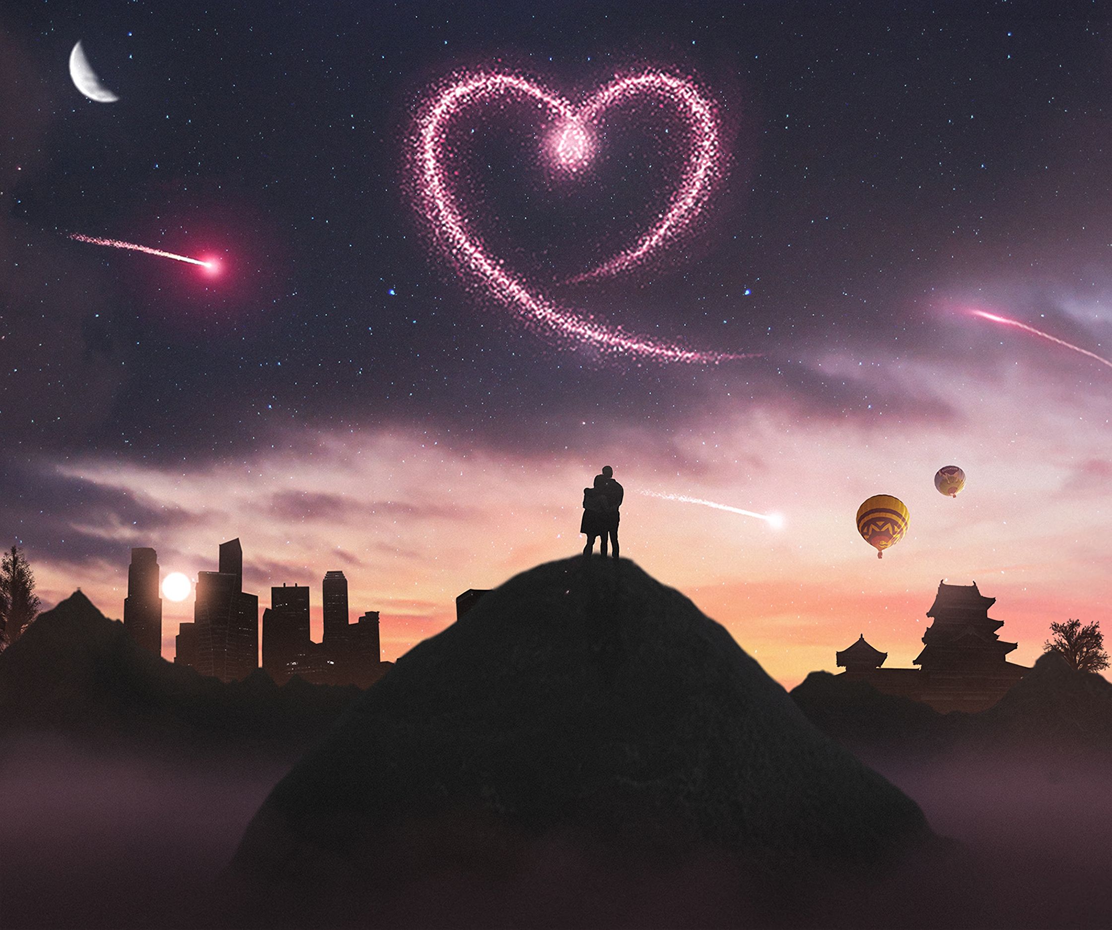 heart, love, night, silhouette HD wallpaper