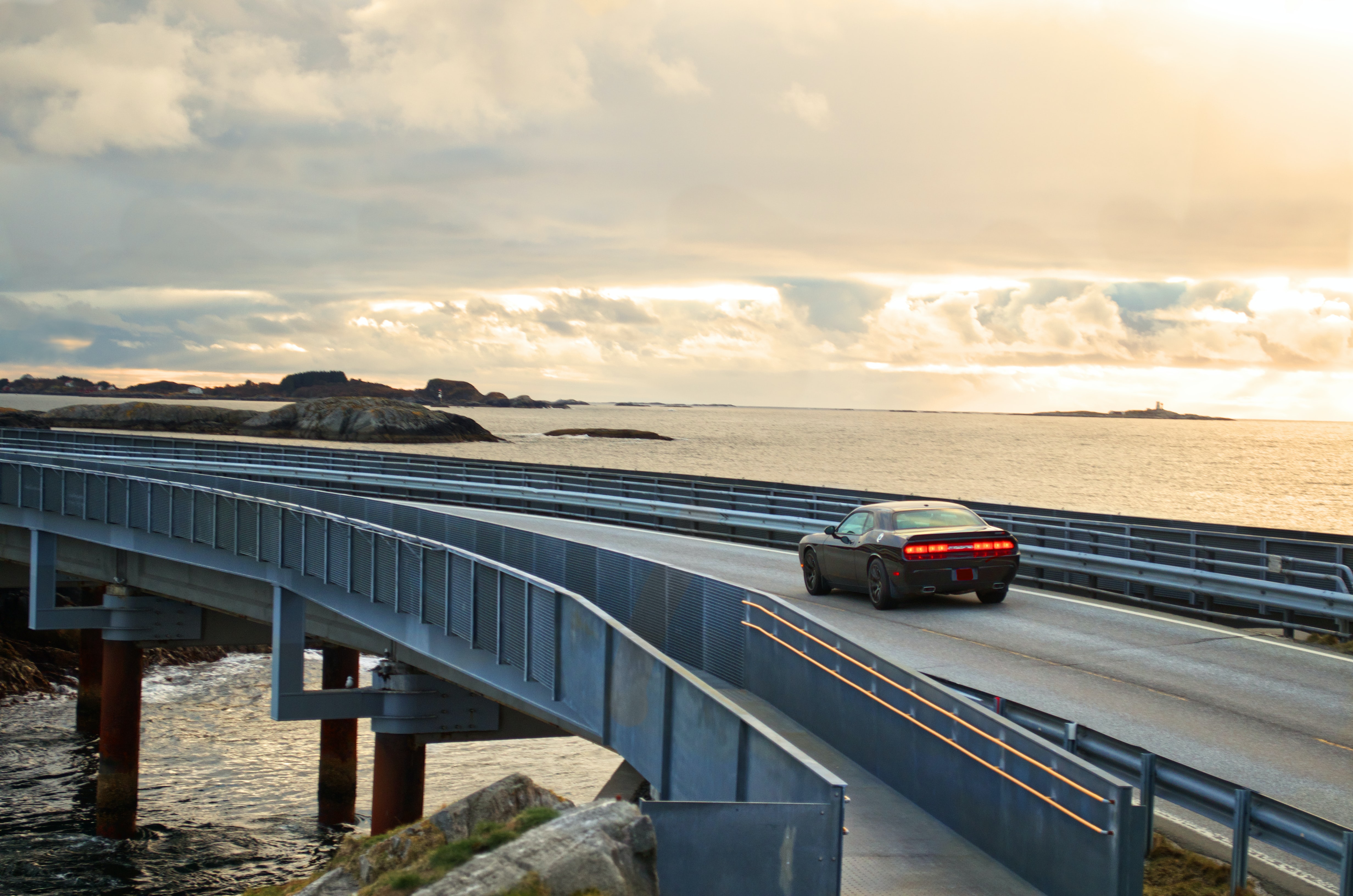 Download mobile wallpaper Bridge, Road, Car, Sea, Cars for free.