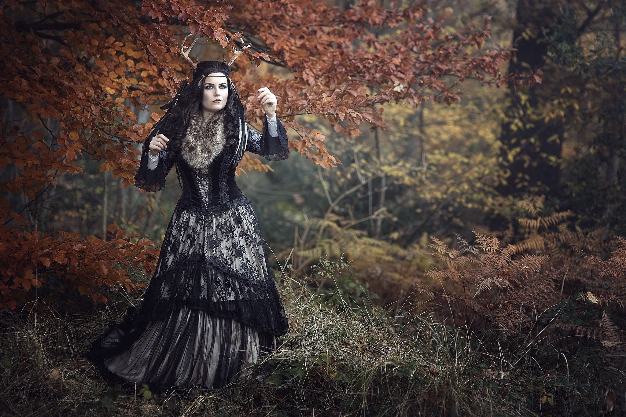 Handy-Wallpaper Herbst, Wald, Stil, Stimmung, Frauen, Cosplay kostenlos herunterladen.