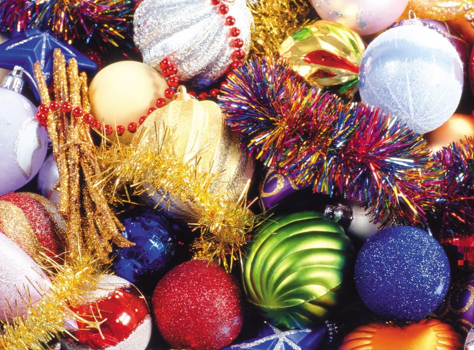 multicolored, christmas decorations, holidays, christmas tree toys, tinsel, balls, sequins, attributes