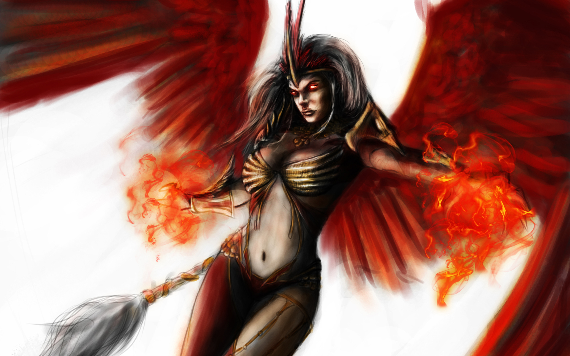 Download mobile wallpaper Fantasy, Fire, Wings, Phoenix, Demon for free.