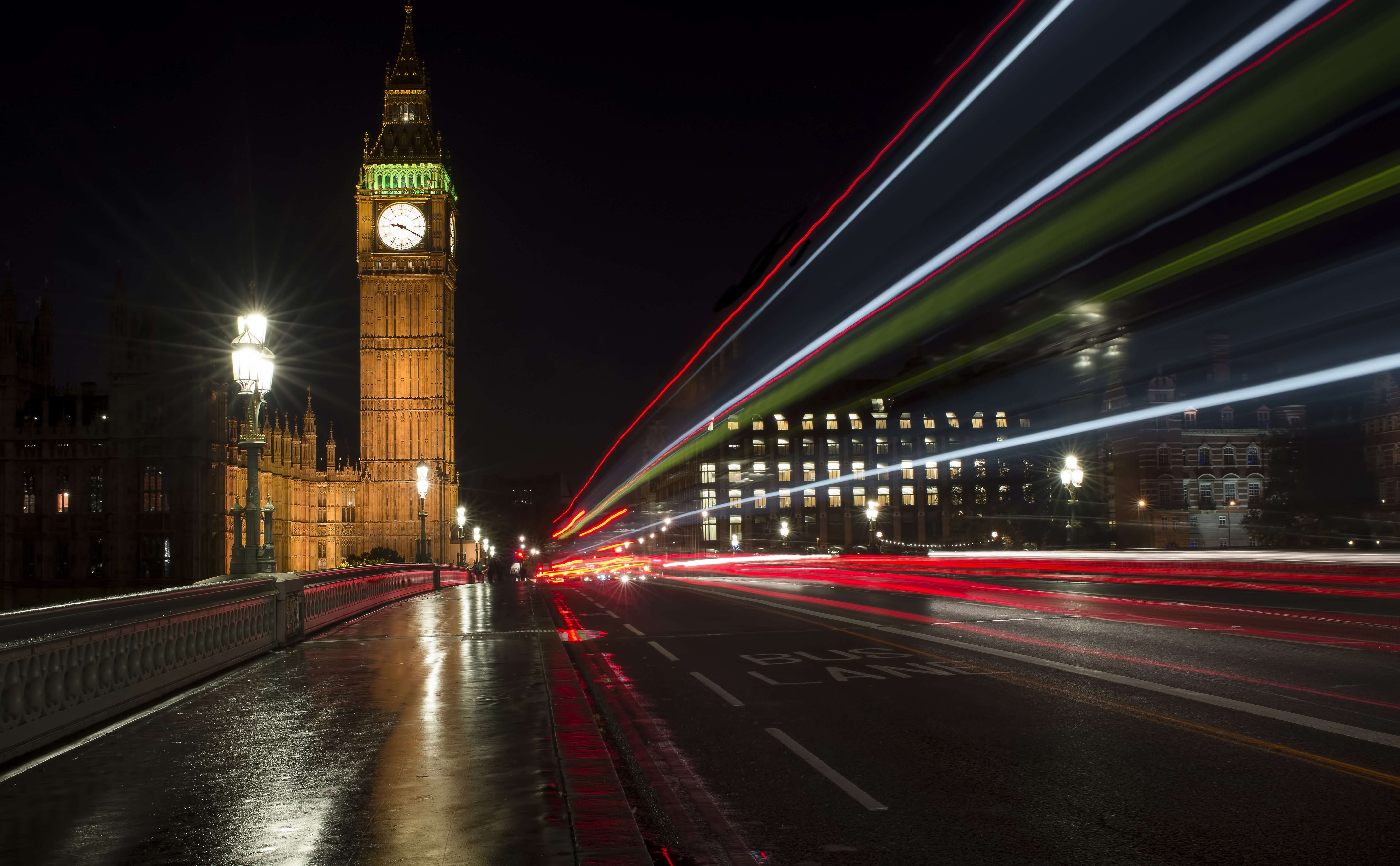 Free download wallpaper Night, Monuments, London, Big Ben, Building, Light, Road, Tower, Monument, United Kingdom, Man Made, Time Lapse on your PC desktop