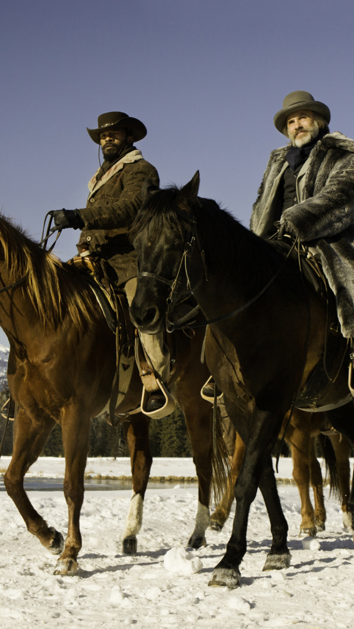 Download mobile wallpaper Horse, Movie, Django Unchained, Jamie Foxx, Christoph Waltz for free.