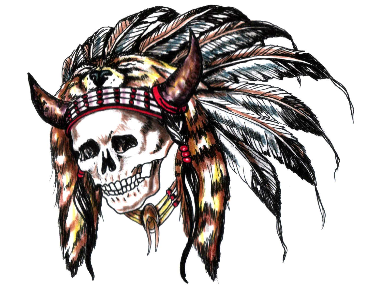 545616 скачать картинку коренные американцы, художественные, тату, череп - обои и заставки бесплатно