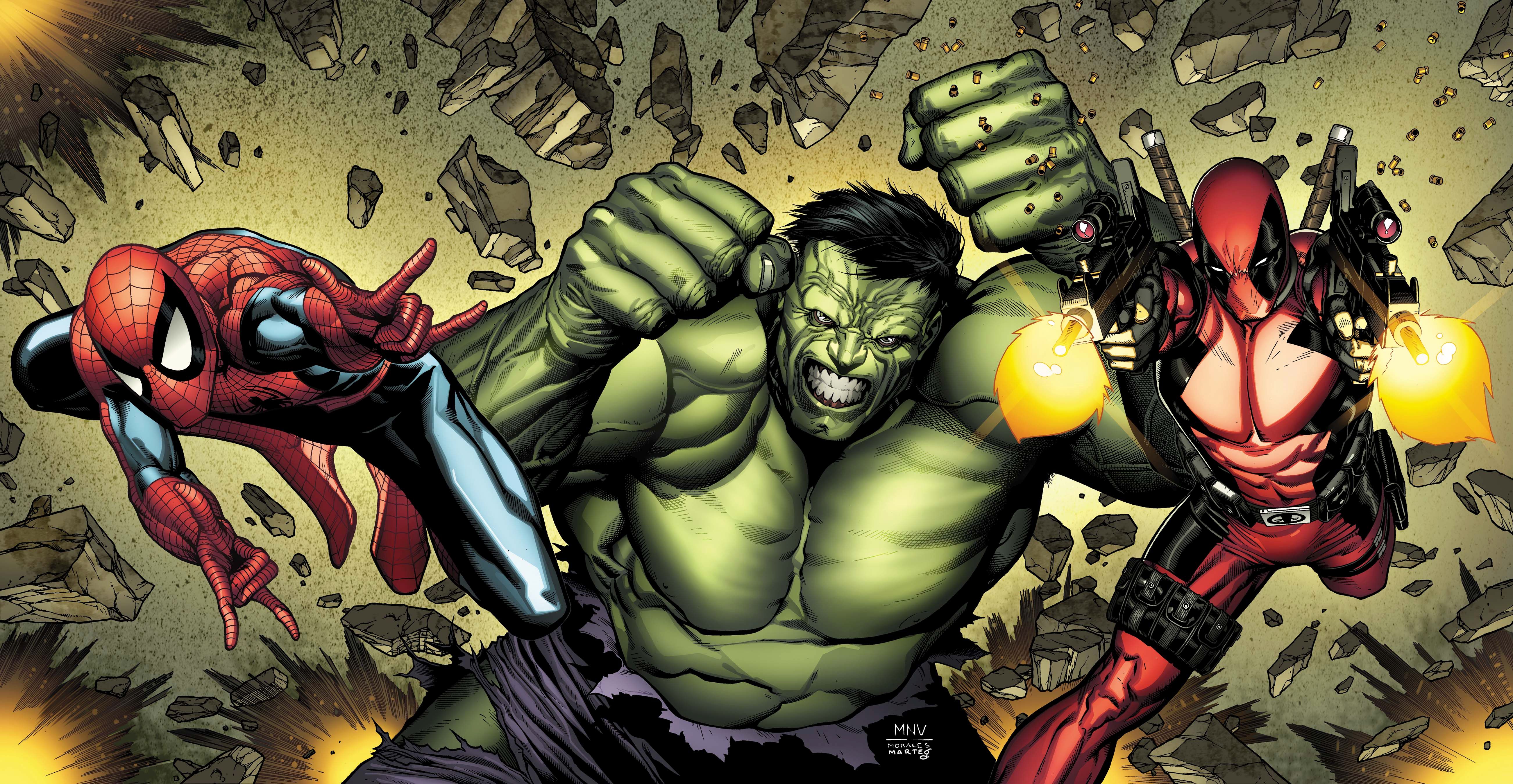 Handy-Wallpaper Hulk, Comics, Spider Man, Totes Schwimmbad, Peter Parker, Marvel Comics kostenlos herunterladen.