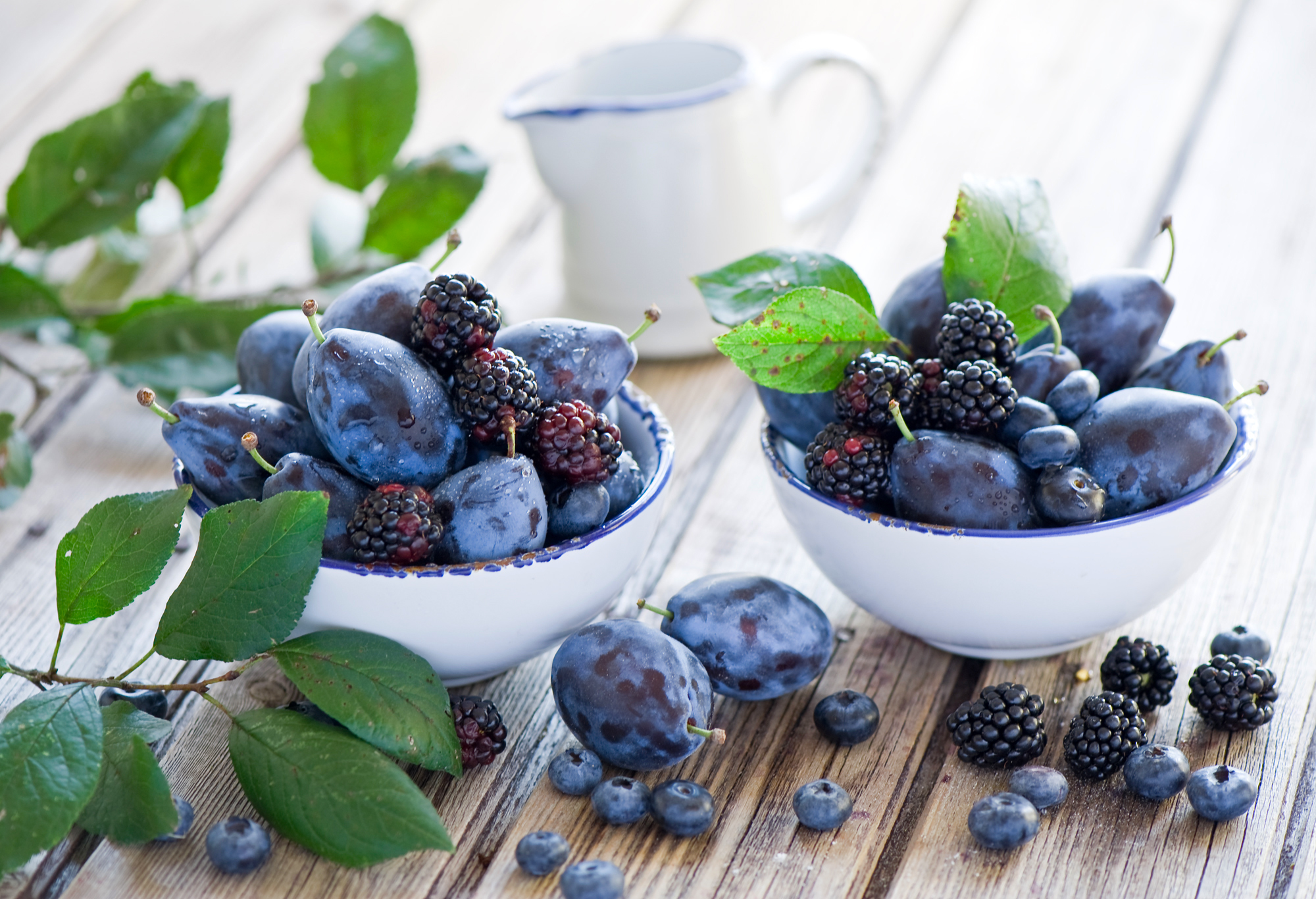 food, berries, plum, blackberry, plates, cymbals