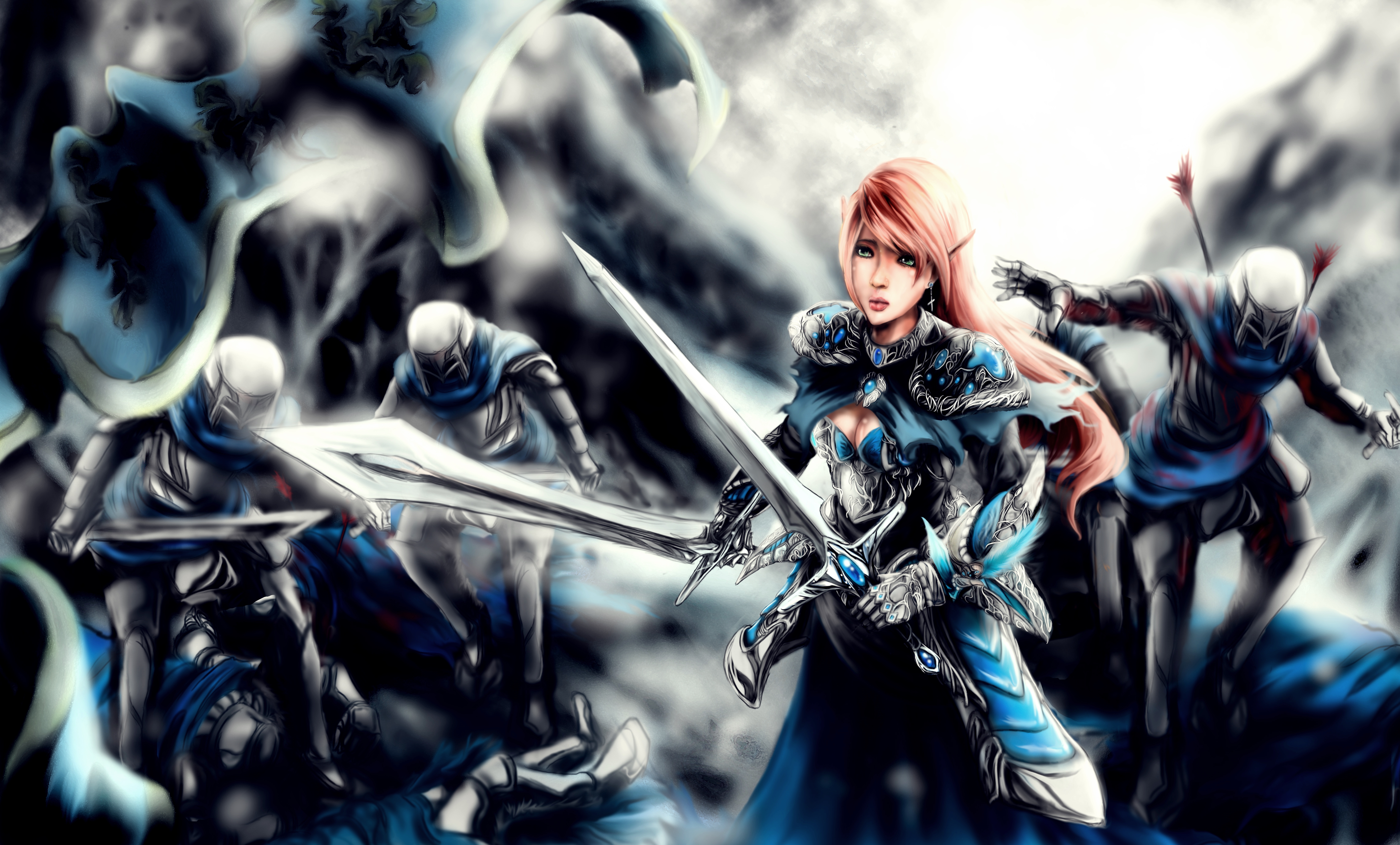 Free download wallpaper Fantasy, Elf, Knight, Armor, Sword, Women Warrior, Woman Warrior on your PC desktop