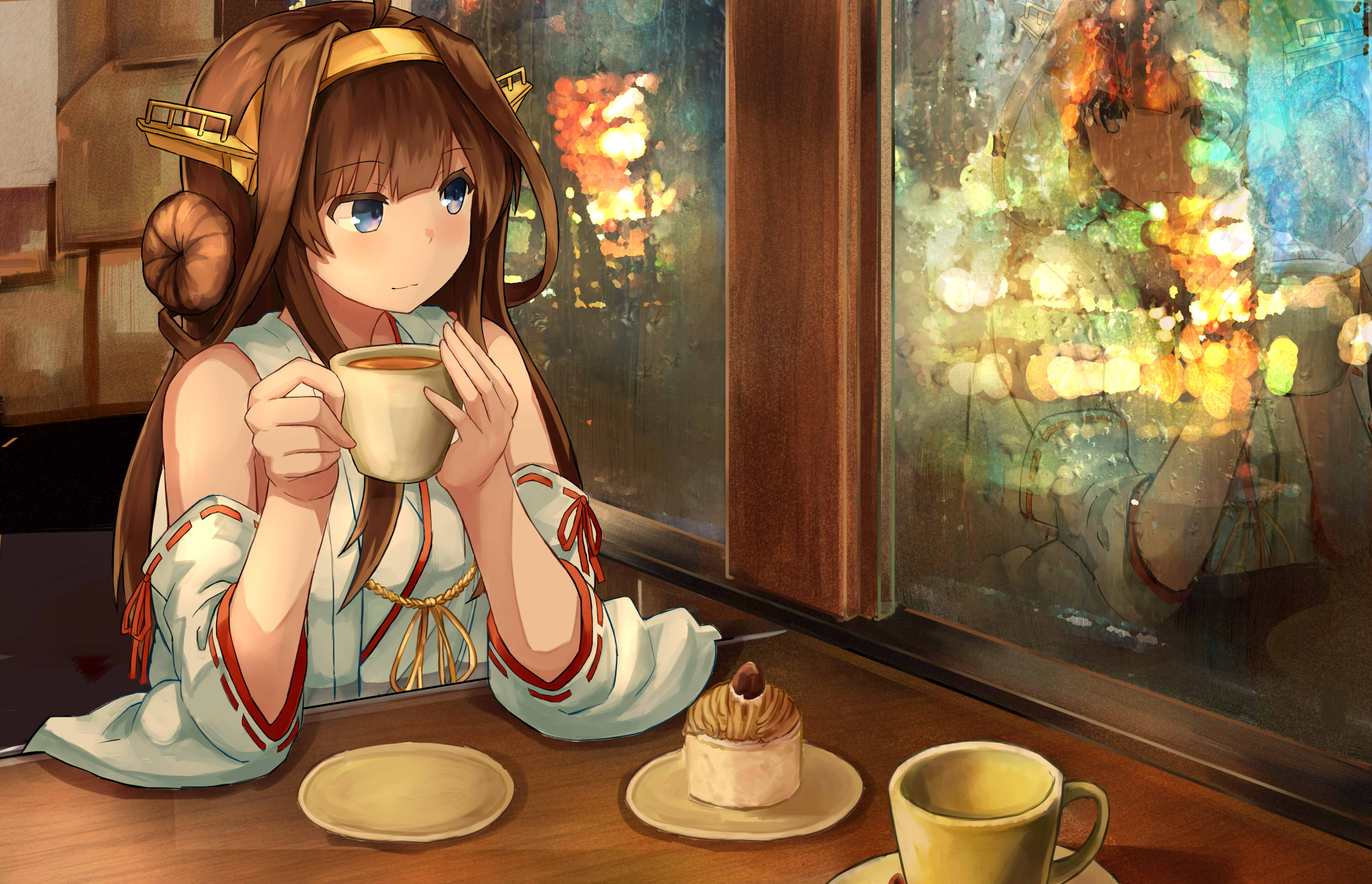 Free download wallpaper Anime, Tea, Blue Eyes, Kantai Collection, Kongou (Kancolle) on your PC desktop