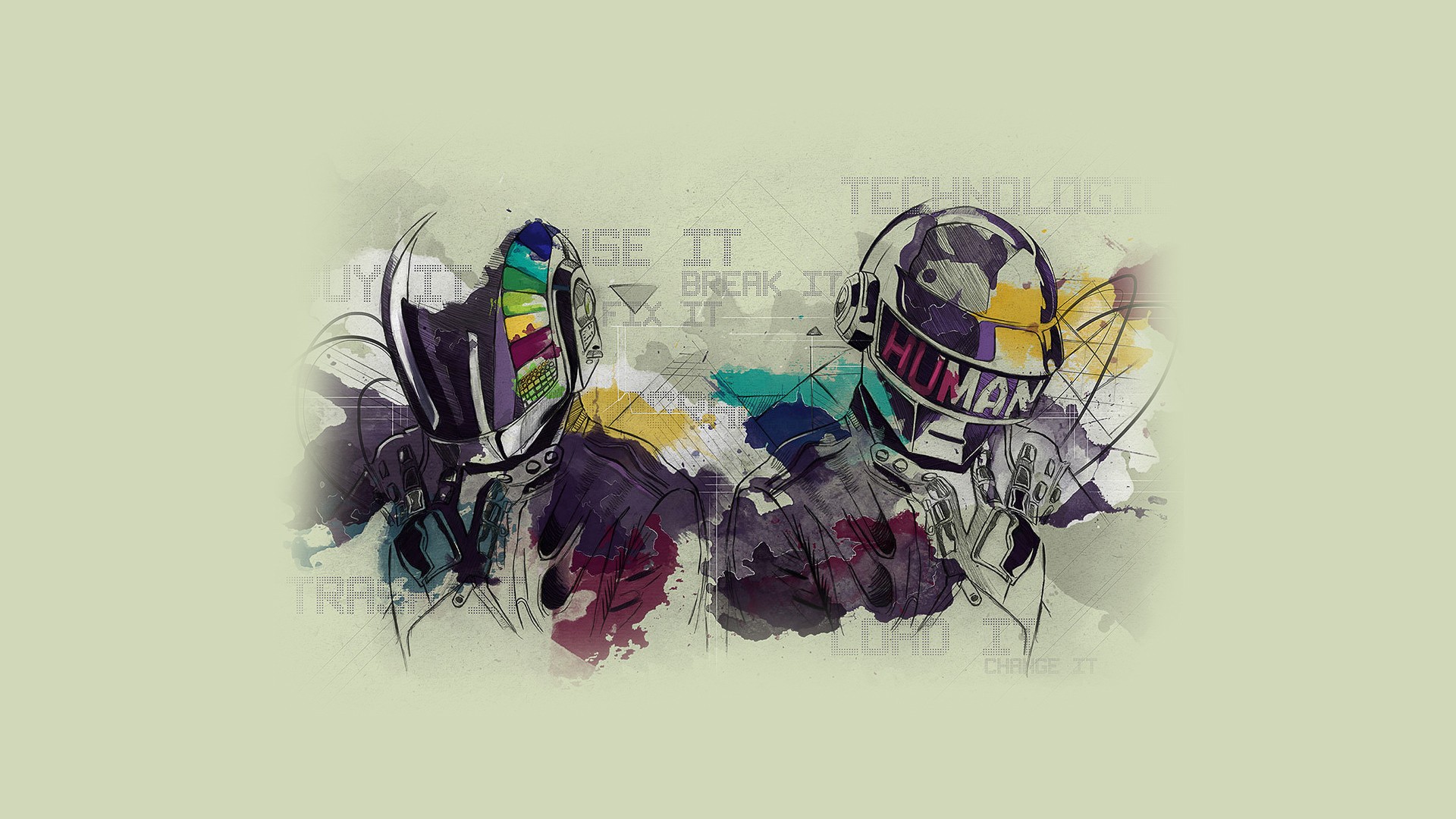 Free download wallpaper Music, Daft Punk, Typography, Watercolor on your PC desktop