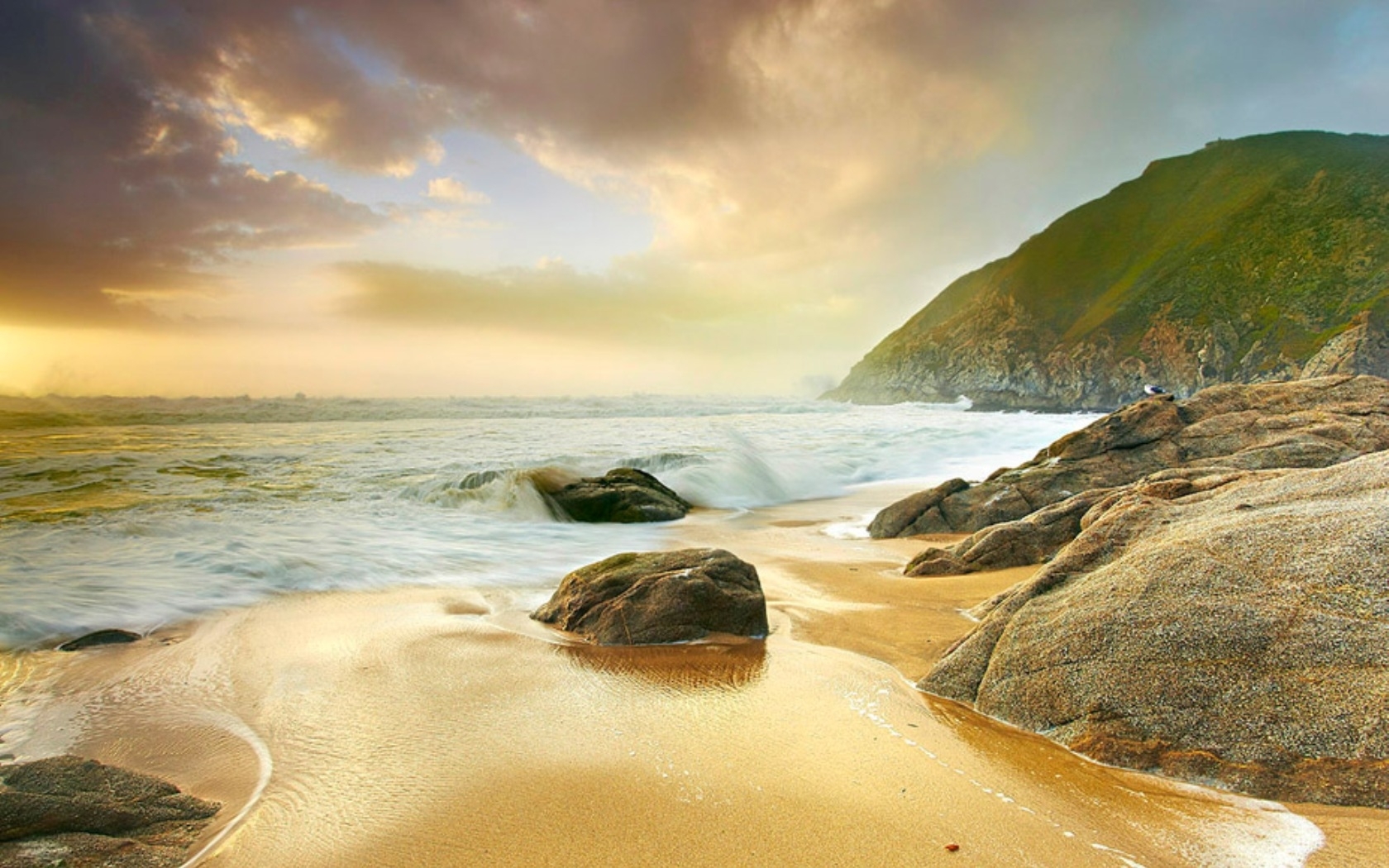 24015 télécharger l'image noyaux, paysage, coucher de soleil, mer, plage, jaune - fonds d'écran et économiseurs d'écran gratuits