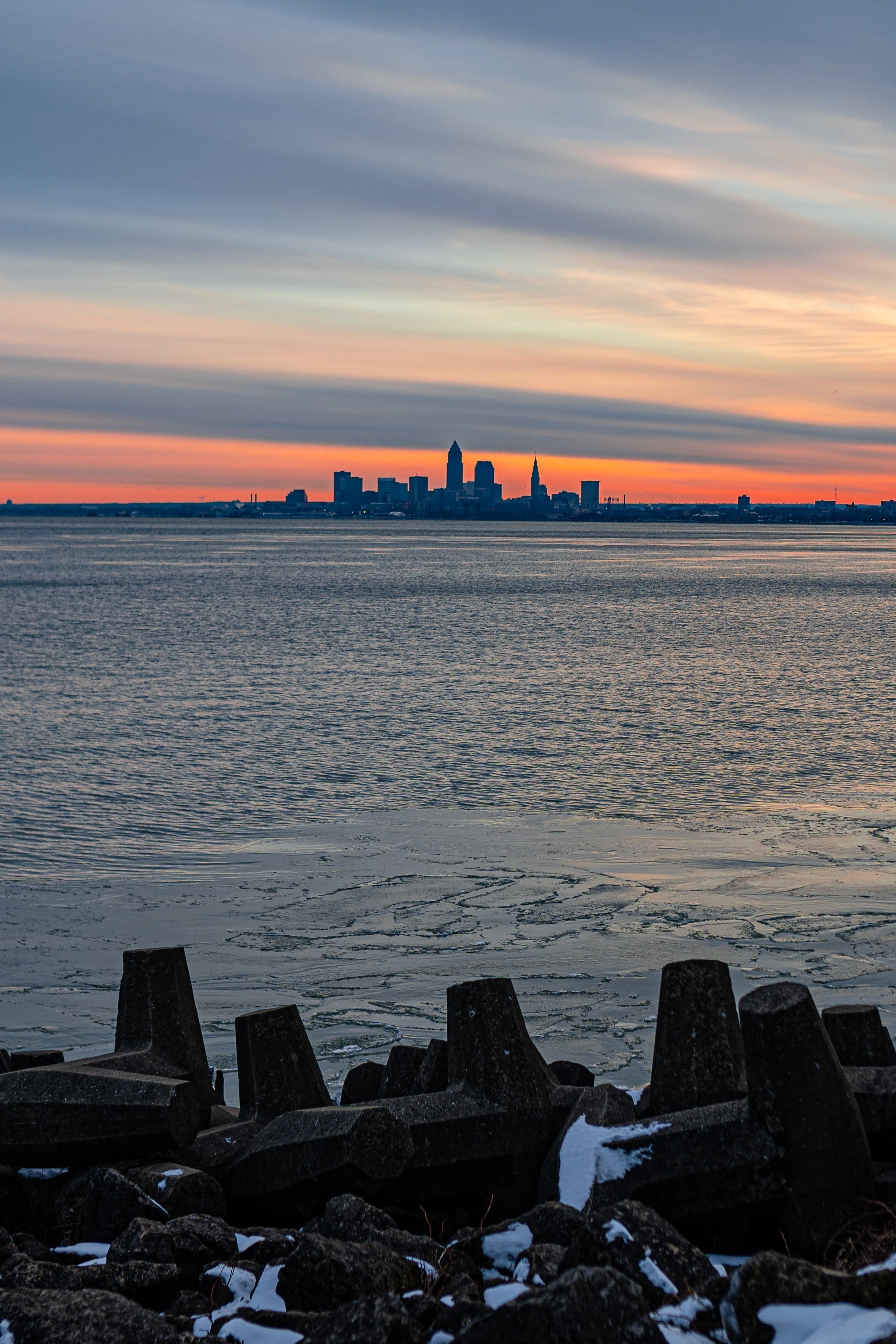 Free download wallpaper Ice, Coast, Cities, Water, City, Sunset on your PC desktop