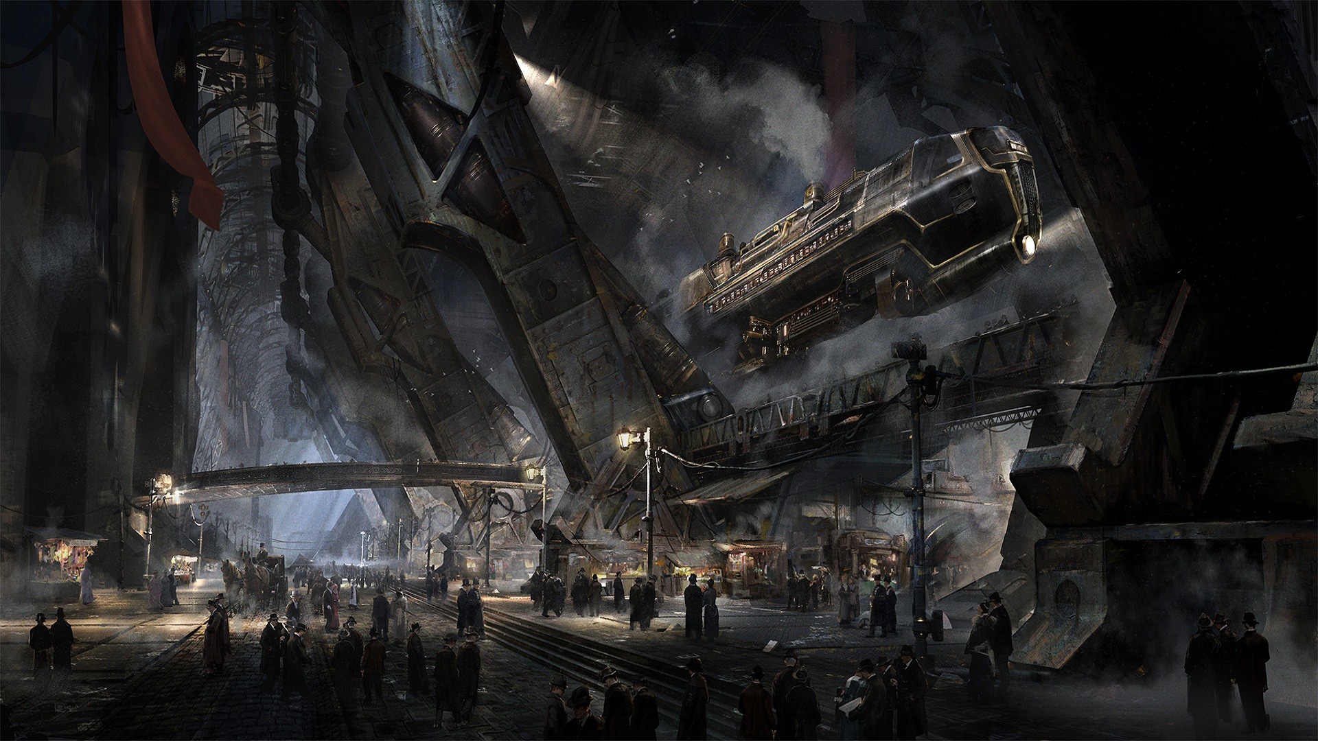 Download mobile wallpaper People, Sci Fi, Steampunk, Spaceport for free.