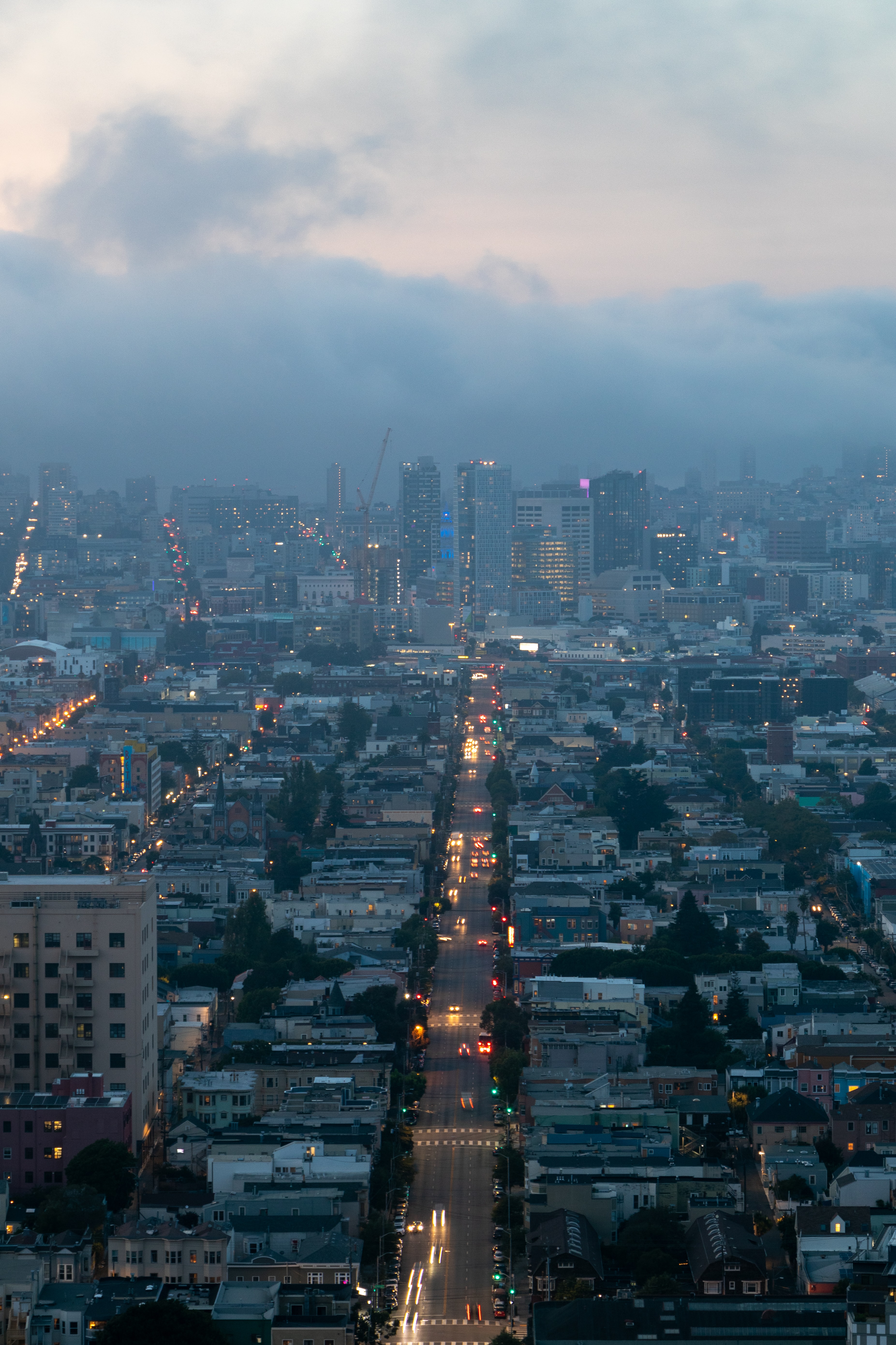 Wallpaper Full HD street, cities, city, building, view from above, fog