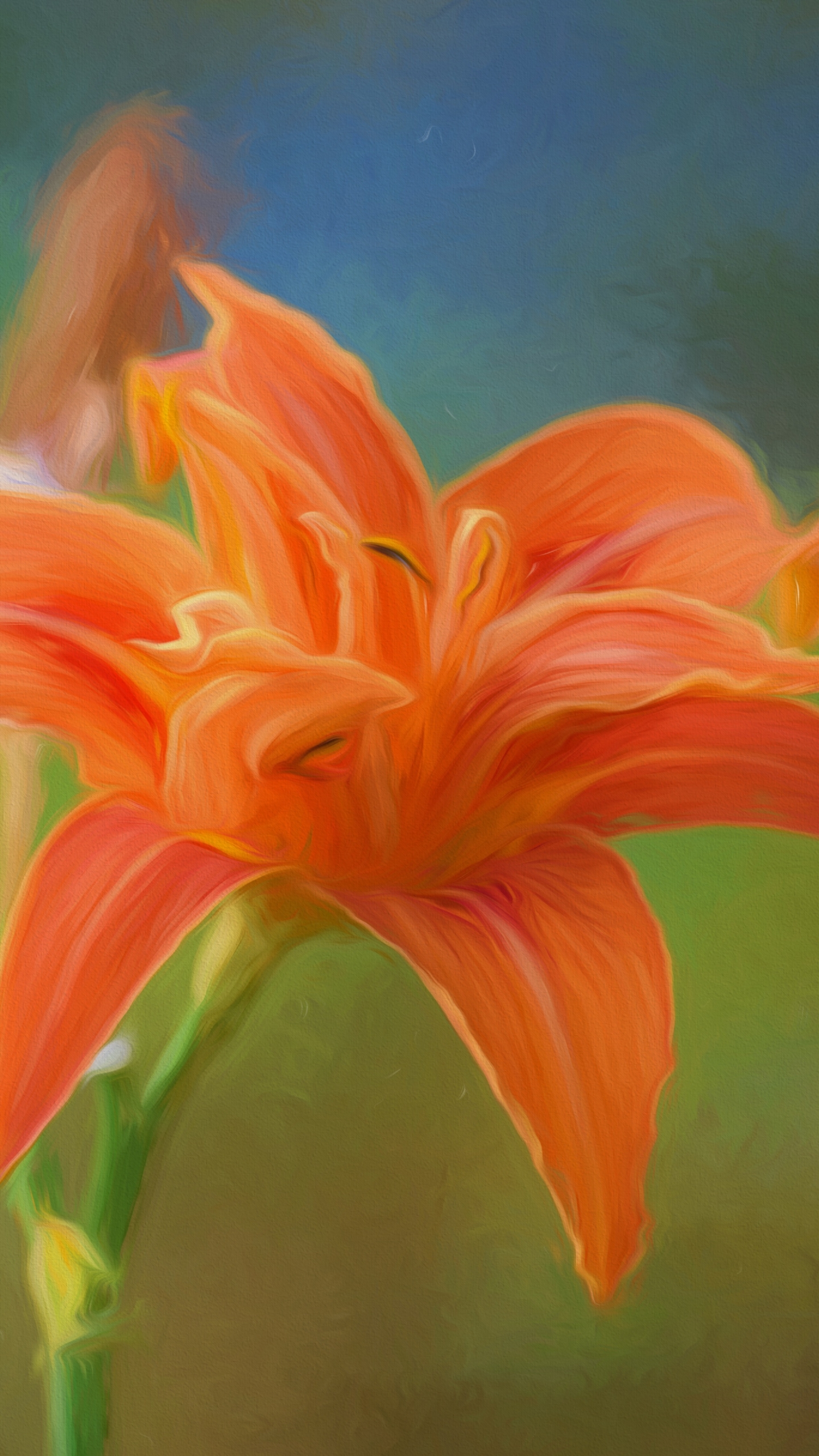 Download mobile wallpaper Flowers, Flower, Earth, Lily, Orange Flower, Oil Painting for free.