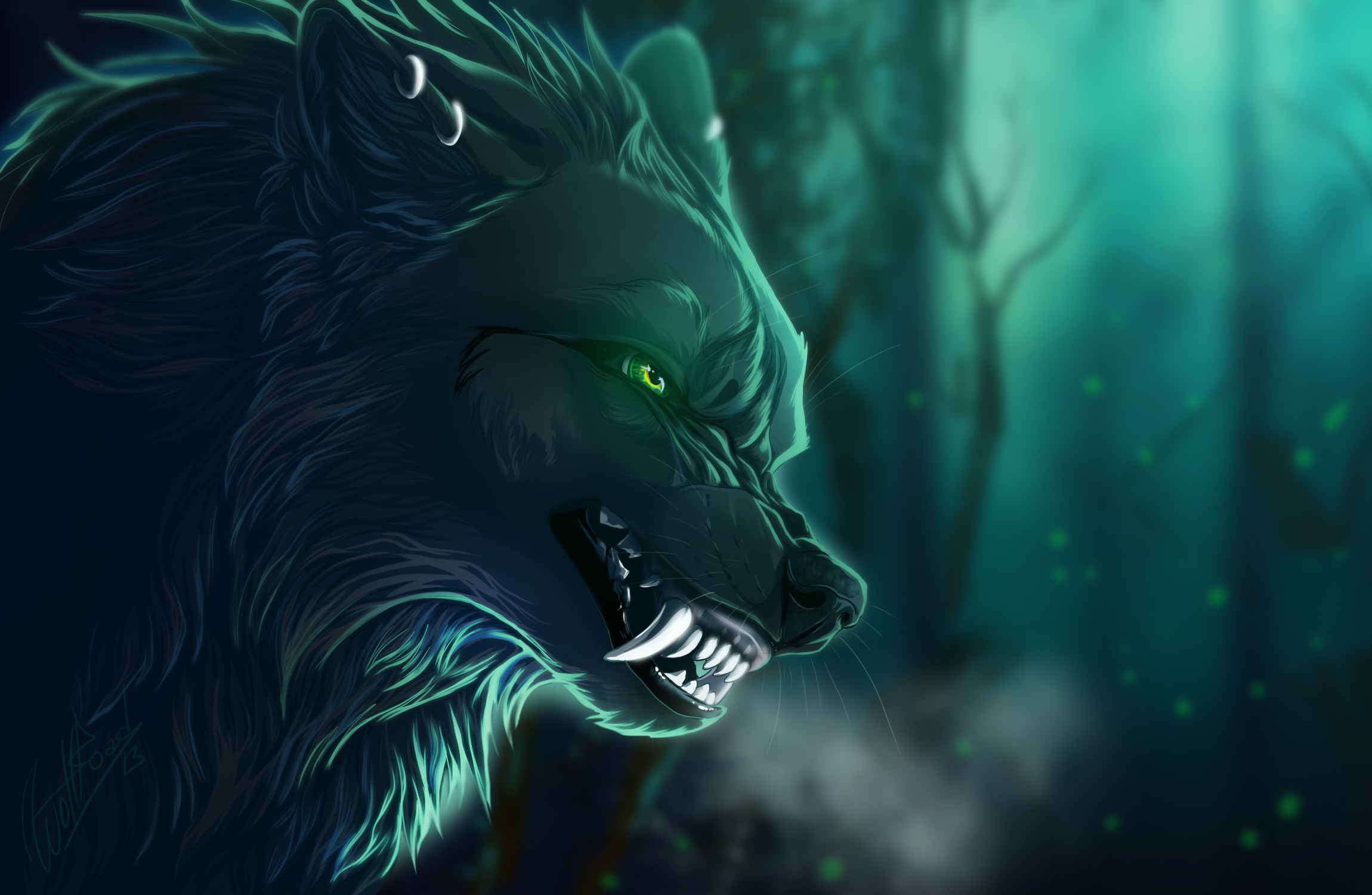 fantasy animals, green eyes, wolf, fantasy