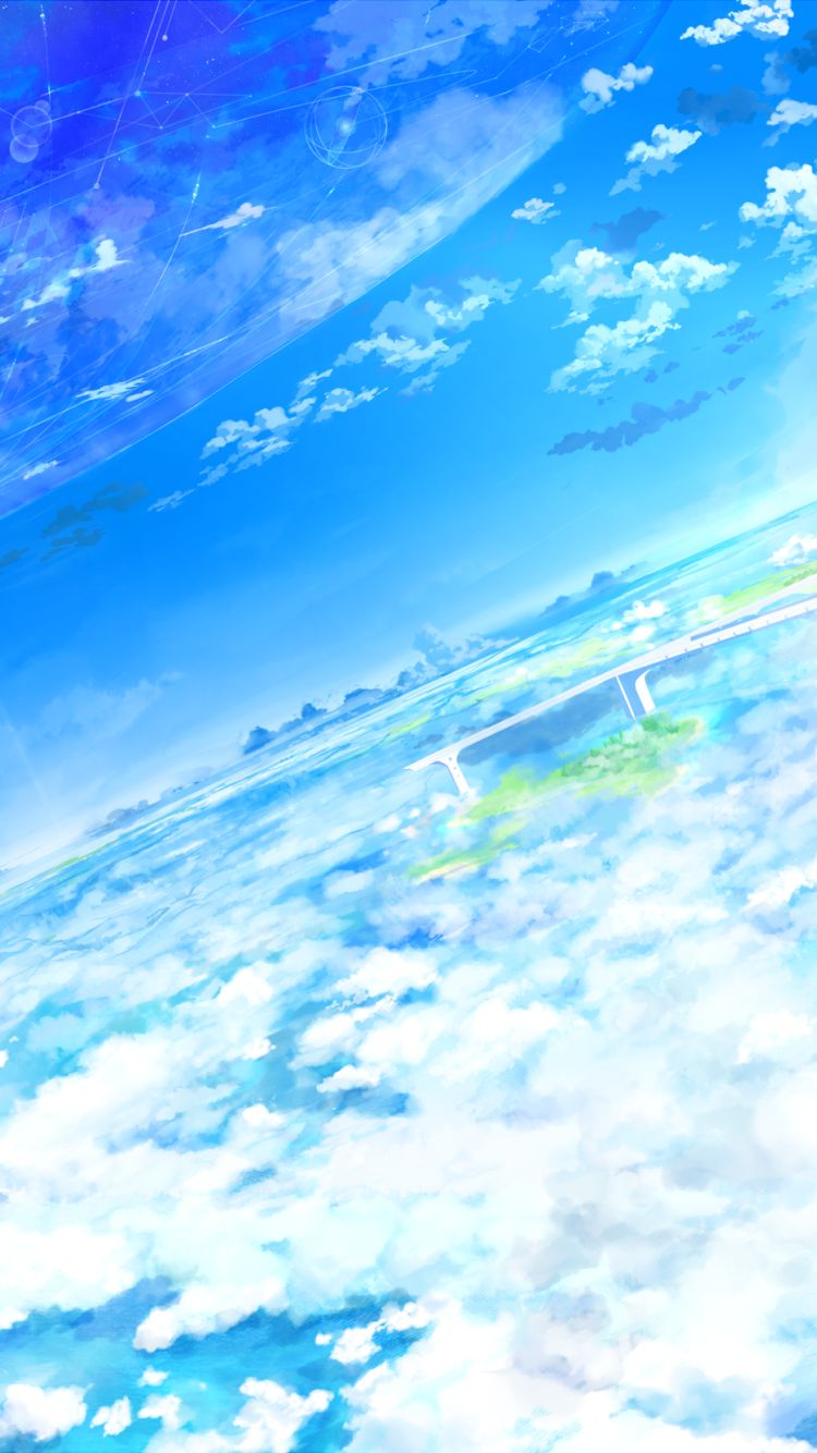 Download mobile wallpaper Anime, Landscape, Sky, Bird, Cloud for free.