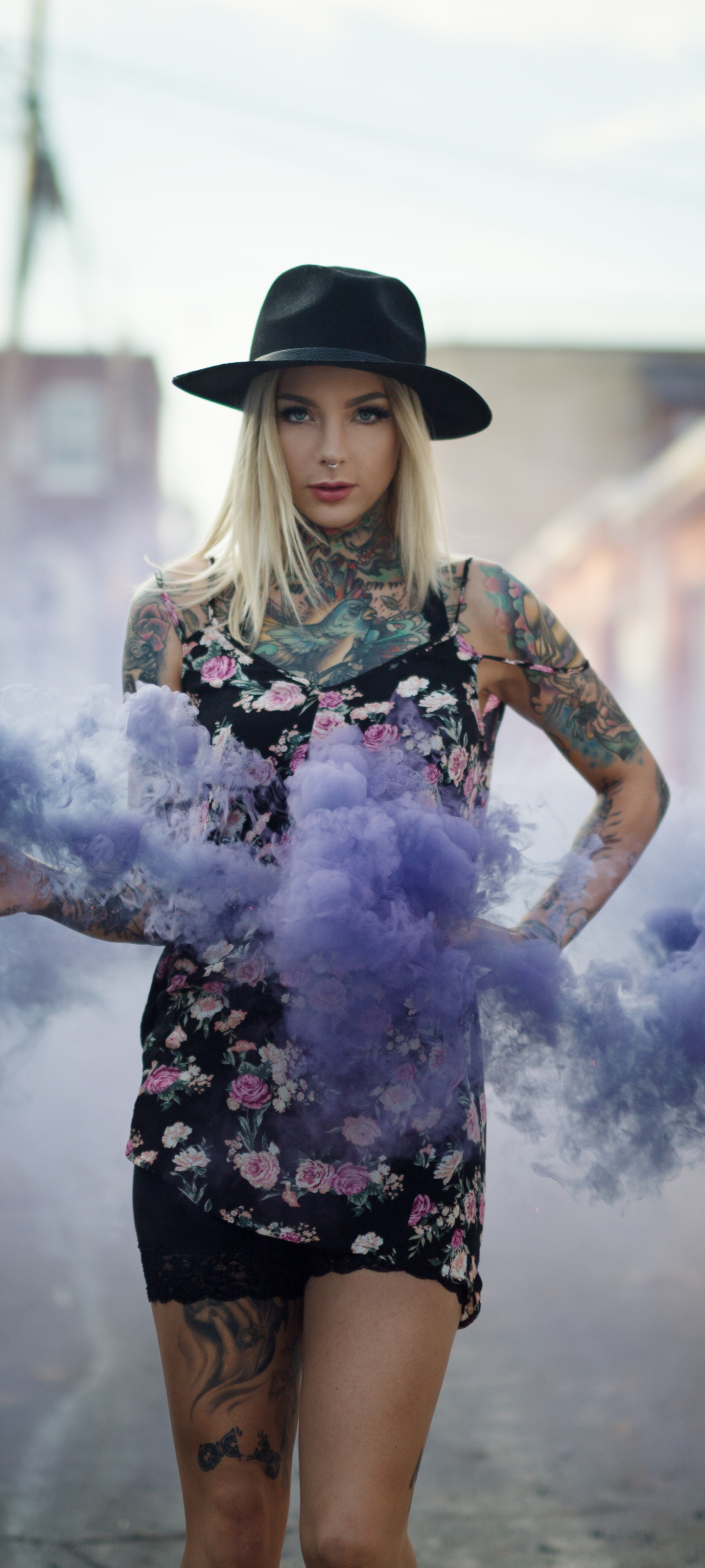 Download mobile wallpaper Tattoo, Blonde, Hat, Model, Women for free.