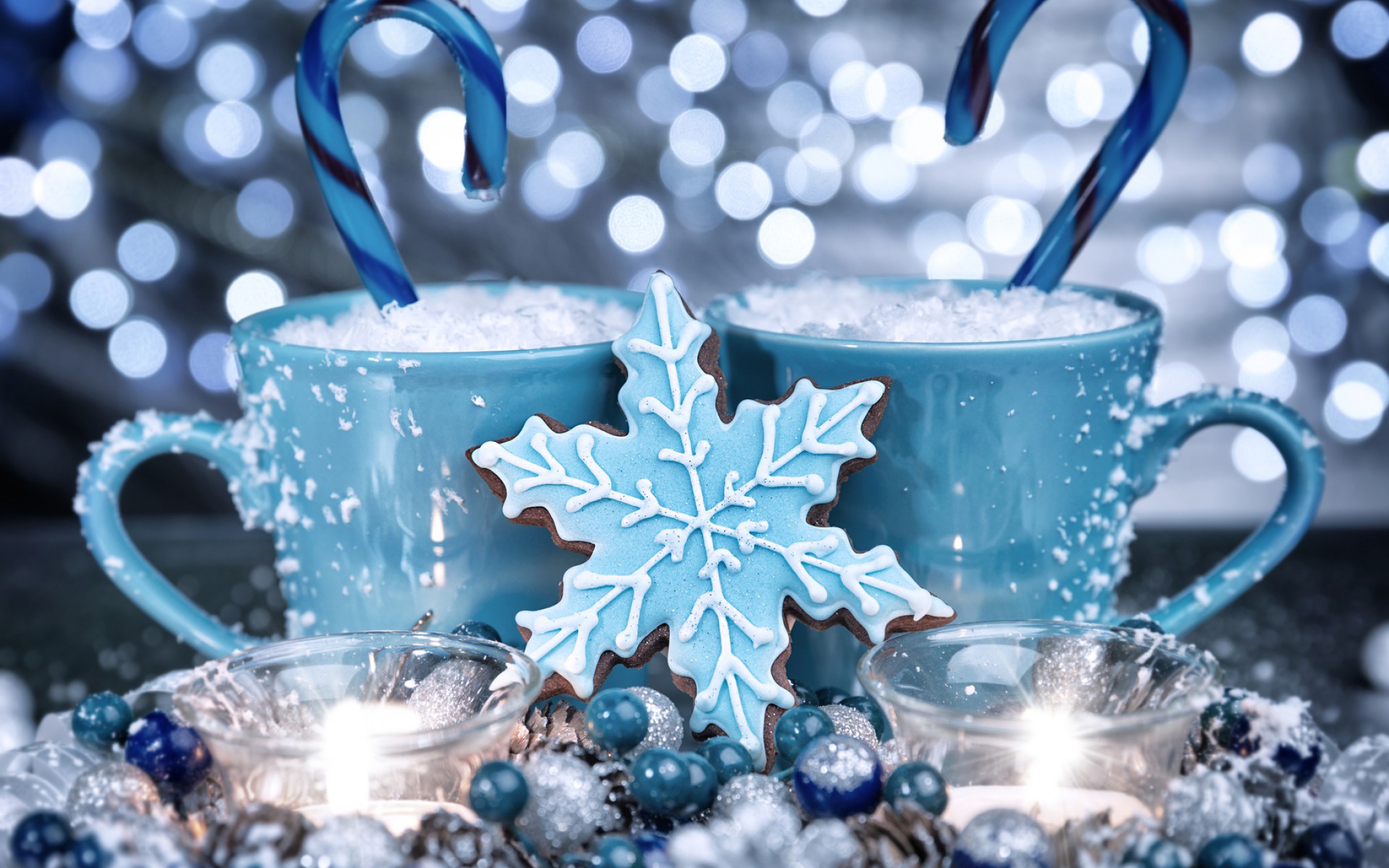 PCデスクトップにカップ, クリスマス, クッキー, 青い, ホリデー, キャンディー・ケーン画像を無料でダウンロード
