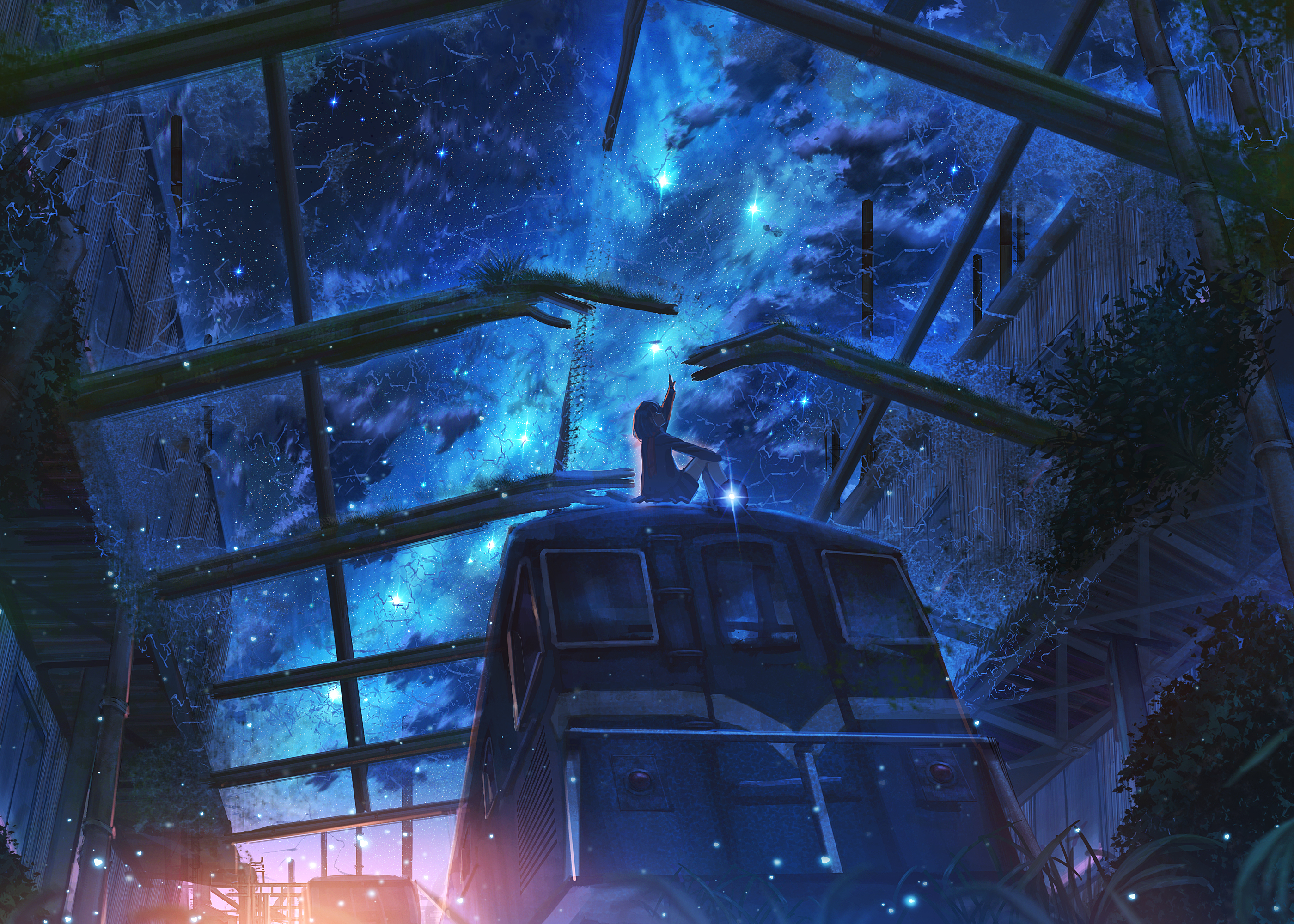 Free download wallpaper Anime, Sky, Night, Starry Sky, Train, Original on your PC desktop