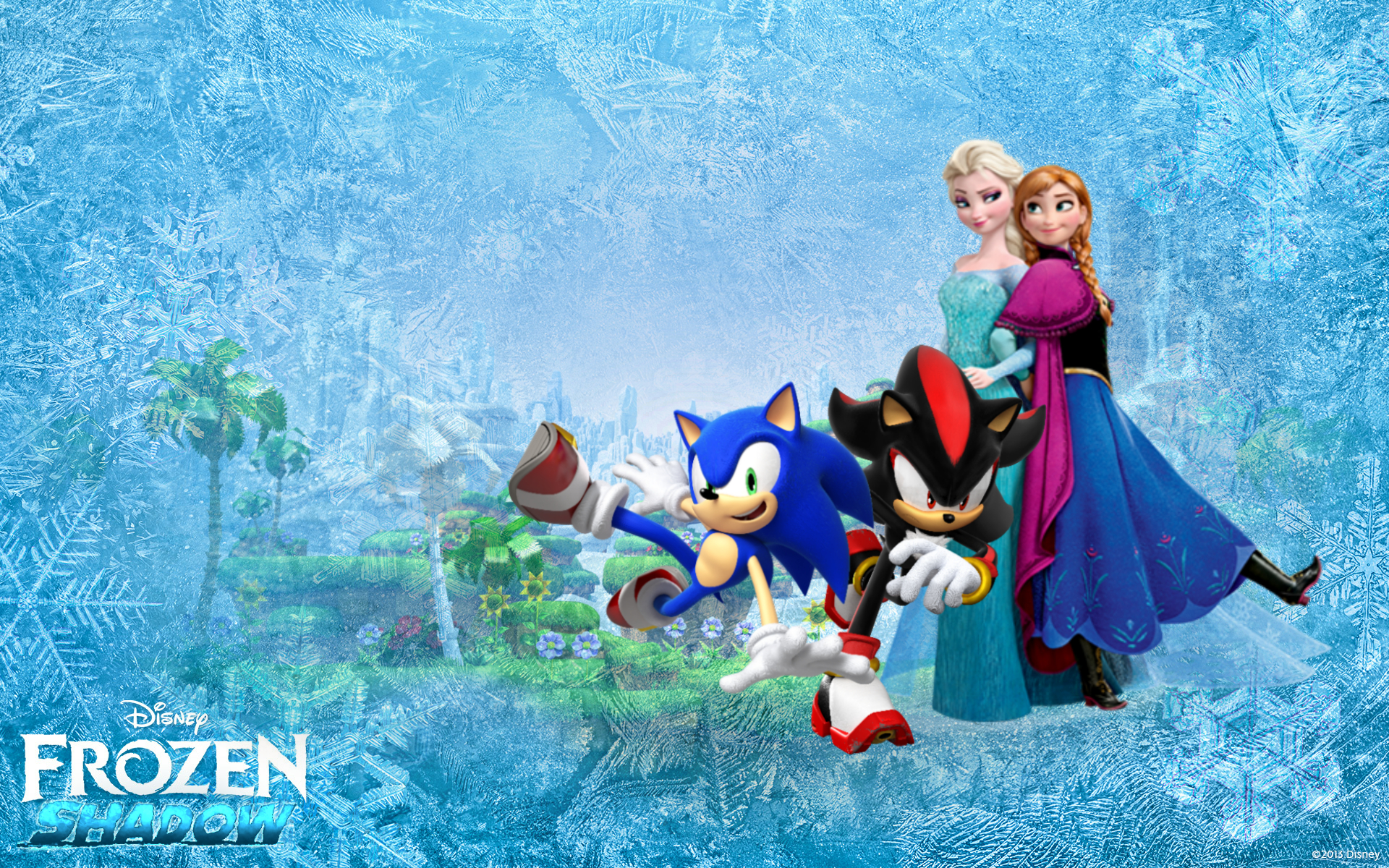 Free download wallpaper Collage, Movie, Sonic The Hedgehog, Shadow The Hedgehog, Anna (Frozen), Elsa (Frozen) on your PC desktop