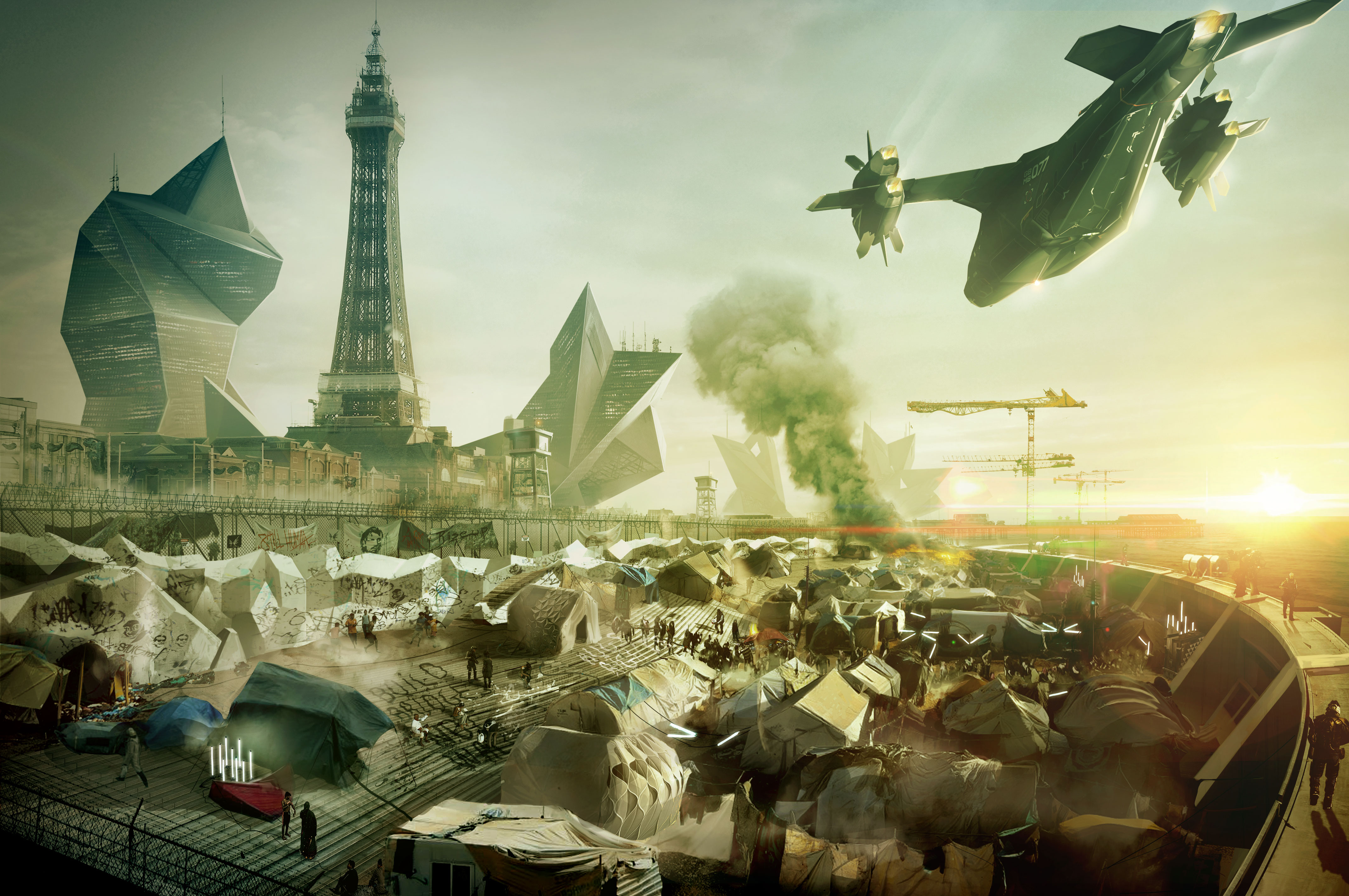 Download mobile wallpaper Video Game, Deus Ex, Deus Ex: Mankind Divided, Blackpool, Blackpool Tower for free.