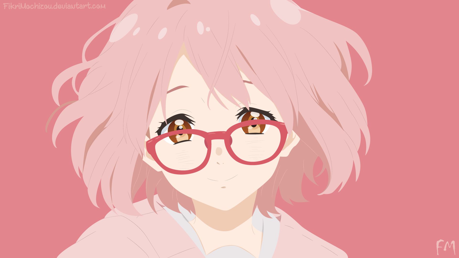 Download mobile wallpaper Anime, Glasses, Face, Pink Hair, Brown Eyes, Mirai Kuriyama, Beyond The Boundary for free.
