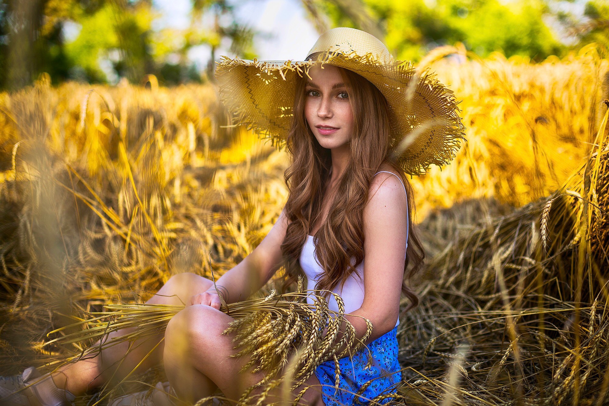 Download mobile wallpaper Summer, Redhead, Hat, Model, Women, Long Hair, Straw Hat for free.