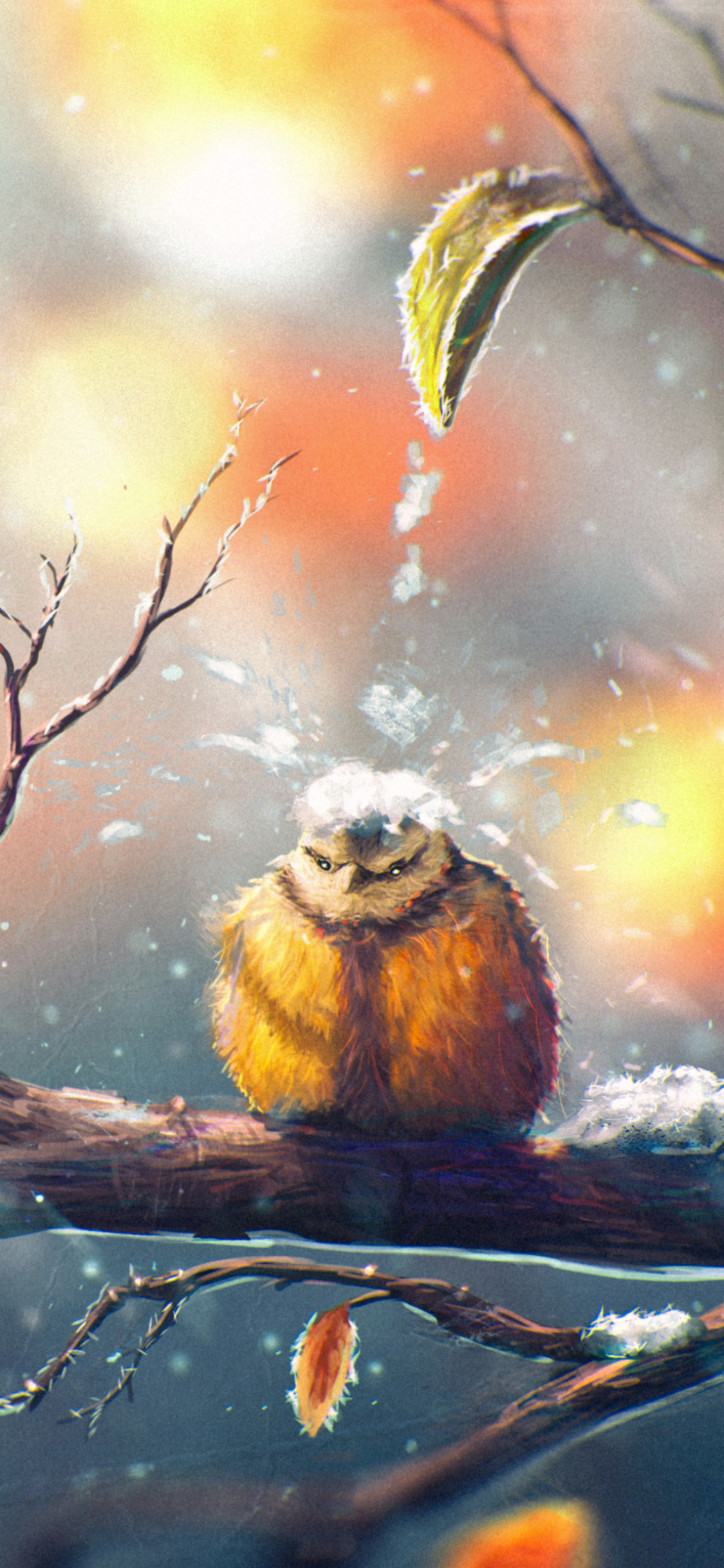Download mobile wallpaper Winter, Snow, Bird, Painting, Artistic, Cute for free.