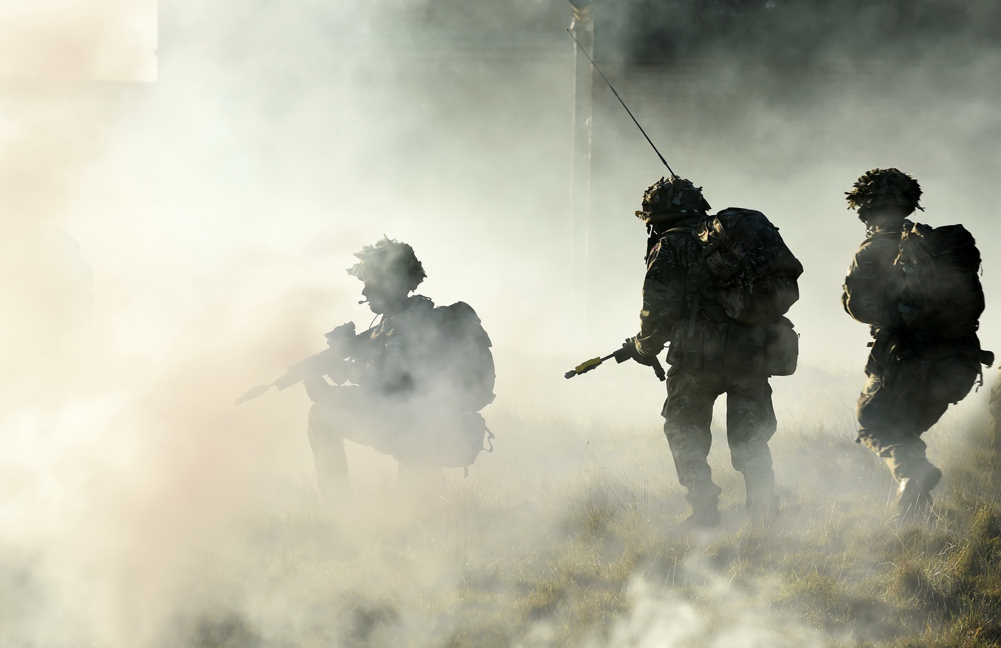 military, soldier, firearm, smoke grenade, smoke, weapon