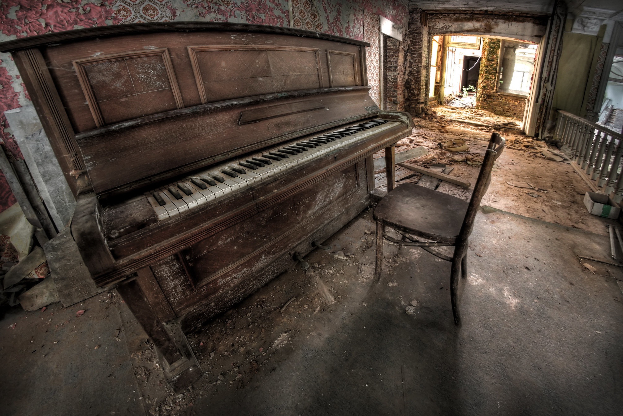 Download mobile wallpaper Music, Piano, Chair, Abandoned for free.
