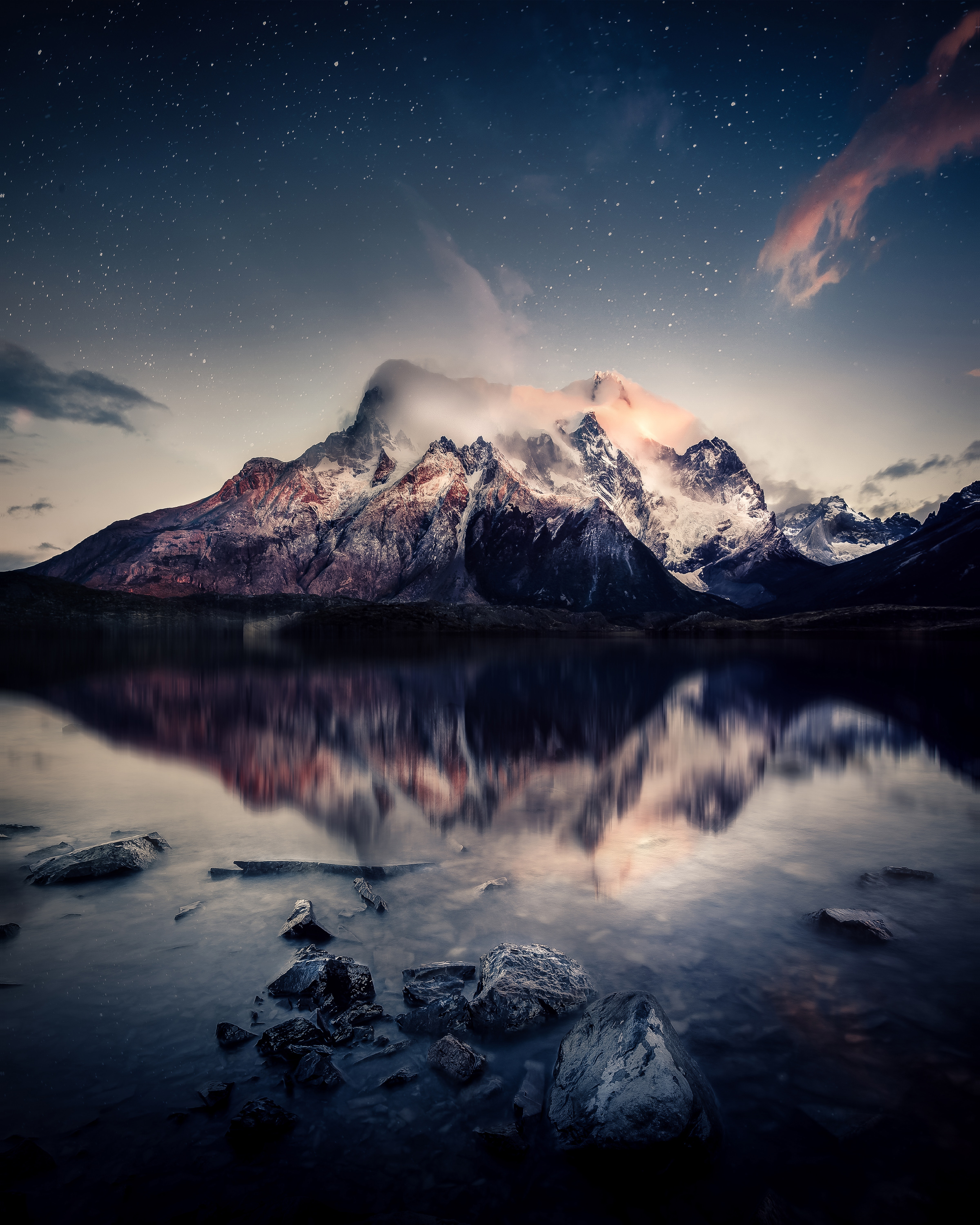 Laden Sie das Stones, See, Reflexion, Natur, Sky, Mountains-Bild kostenlos auf Ihren PC-Desktop herunter
