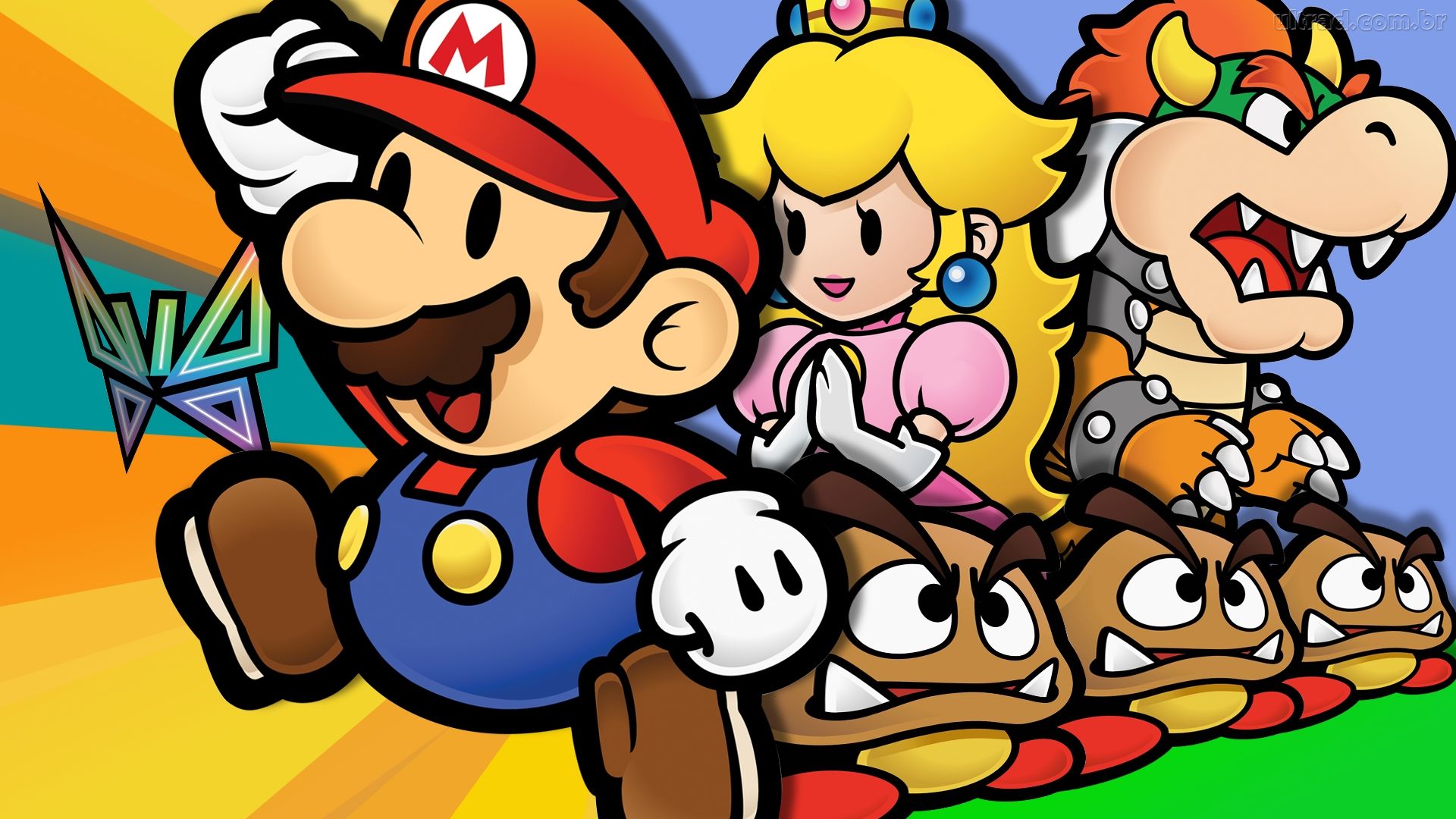 Laden Sie das Mario, Computerspiele, Goomba, Prinzessin Peach, Bowser, Paper Mario: Die Legende Vom Äonentor-Bild kostenlos auf Ihren PC-Desktop herunter