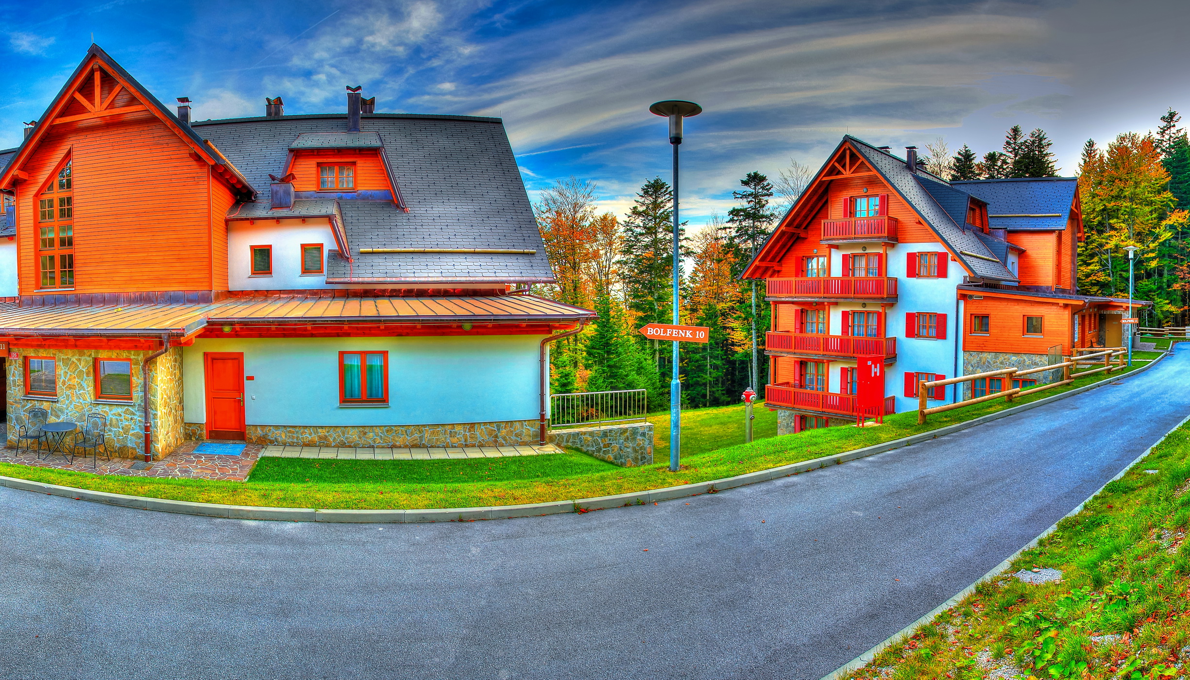 street, photography, hdr, blue, colorful, house, orange (color), slovenia
