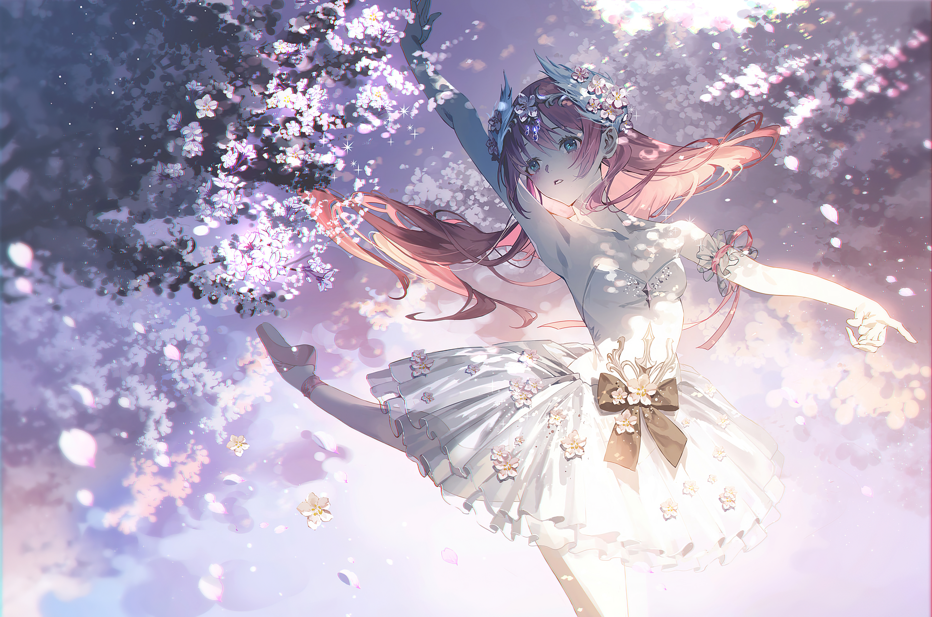 cherry blossom, anime, original, ballerina, long hair