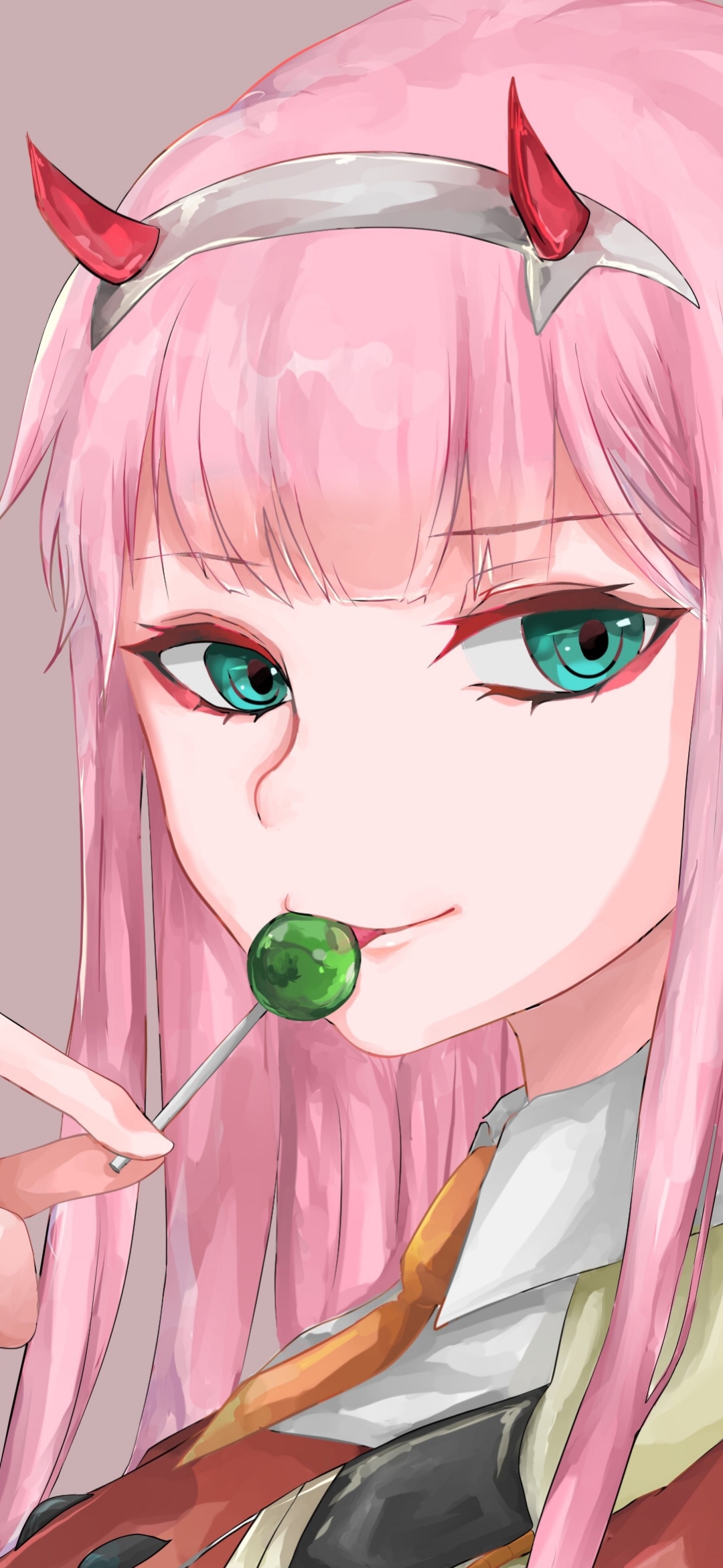 Handy-Wallpaper Gesicht, Pinkes Haar, Animes, Aqua Augen, Darling In The Franxx, Zero Two (Liebling Im Franxx) kostenlos herunterladen.