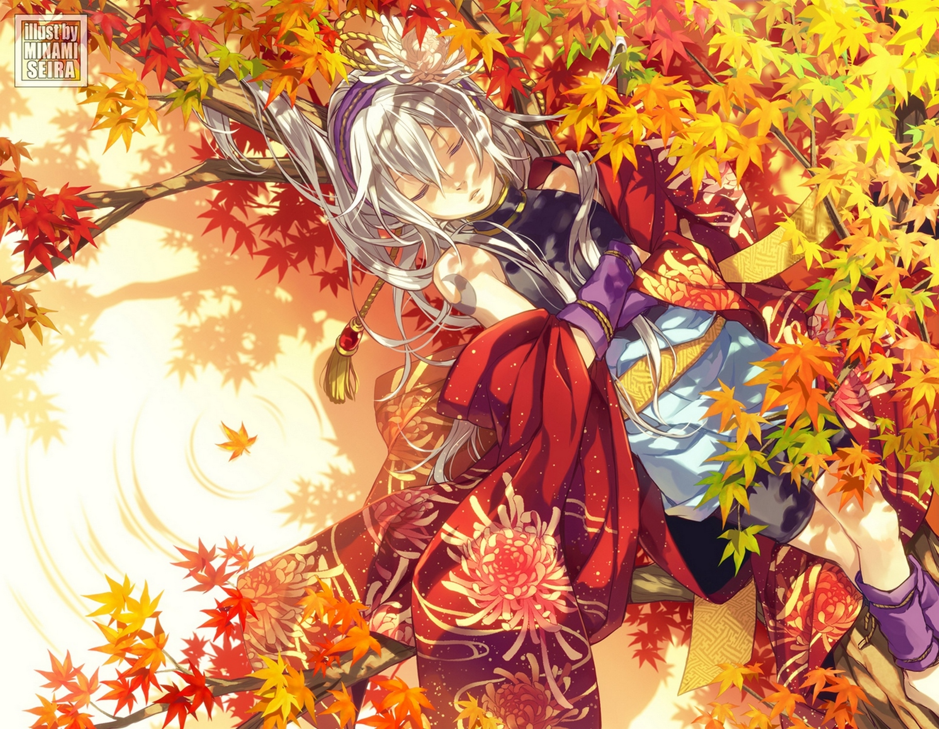 Free download wallpaper Anime, Water, Leaf, Sleeping, Original on your PC desktop