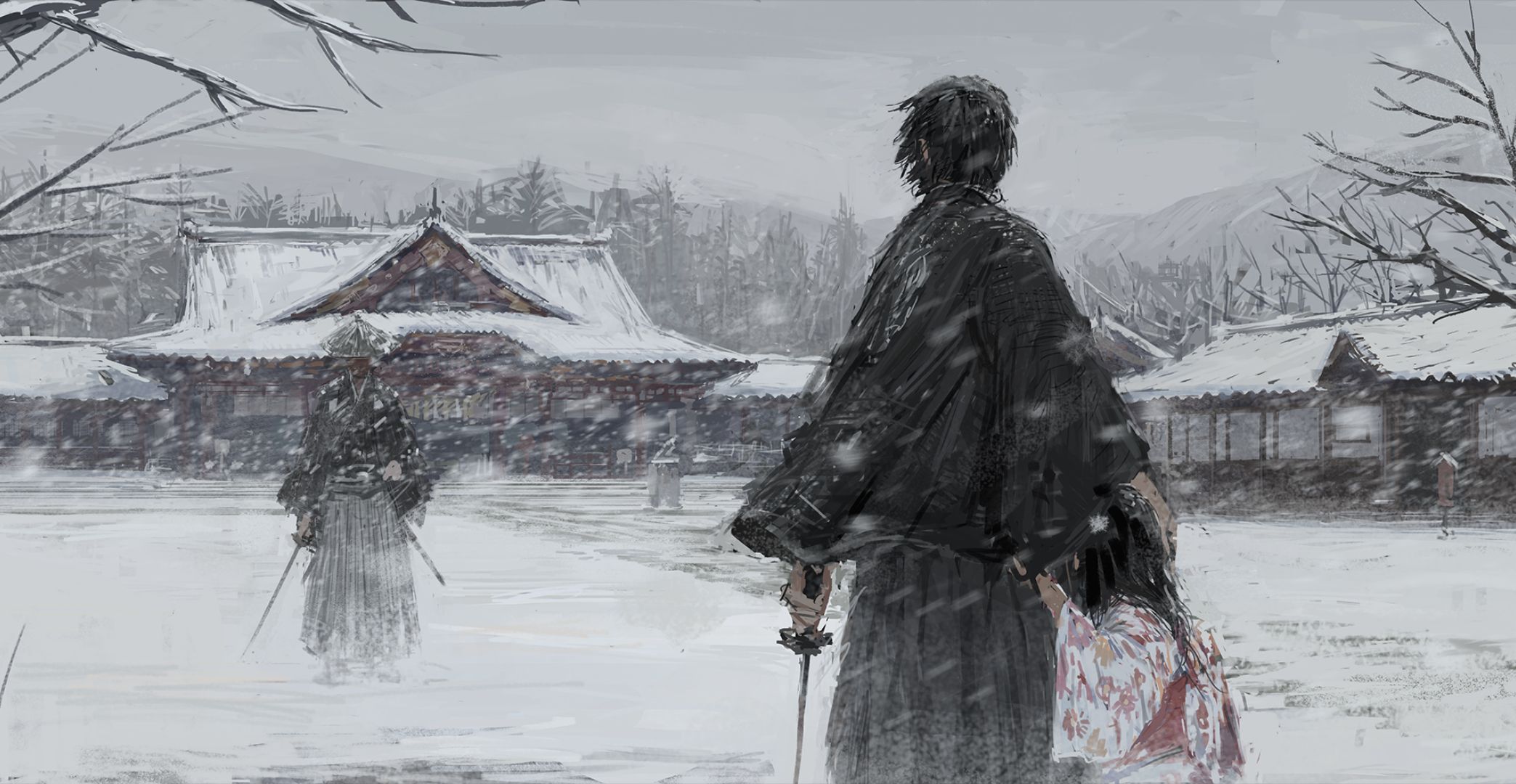 Laden Sie das Winter, Fantasie, Krieger, Samurai-Bild kostenlos auf Ihren PC-Desktop herunter