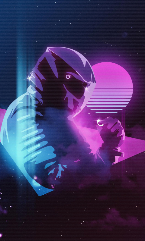Download mobile wallpaper Moon, Neon, Artistic, Retro Wave for free.