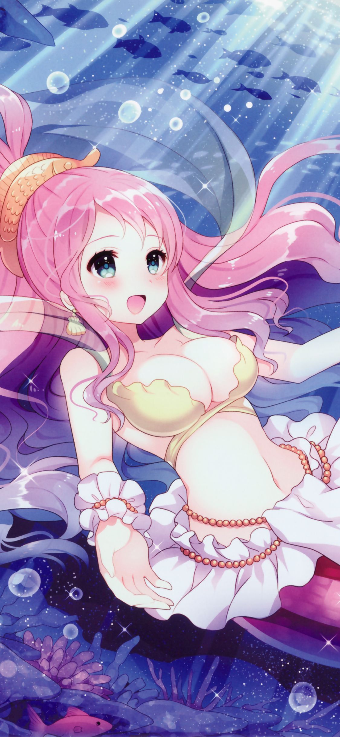 Download mobile wallpaper Anime, Underwater, Blue Eyes, Pink Hair, Mermaid, Long Hair, Bikini, One Piece, Shirahoshi (One Piece) for free.