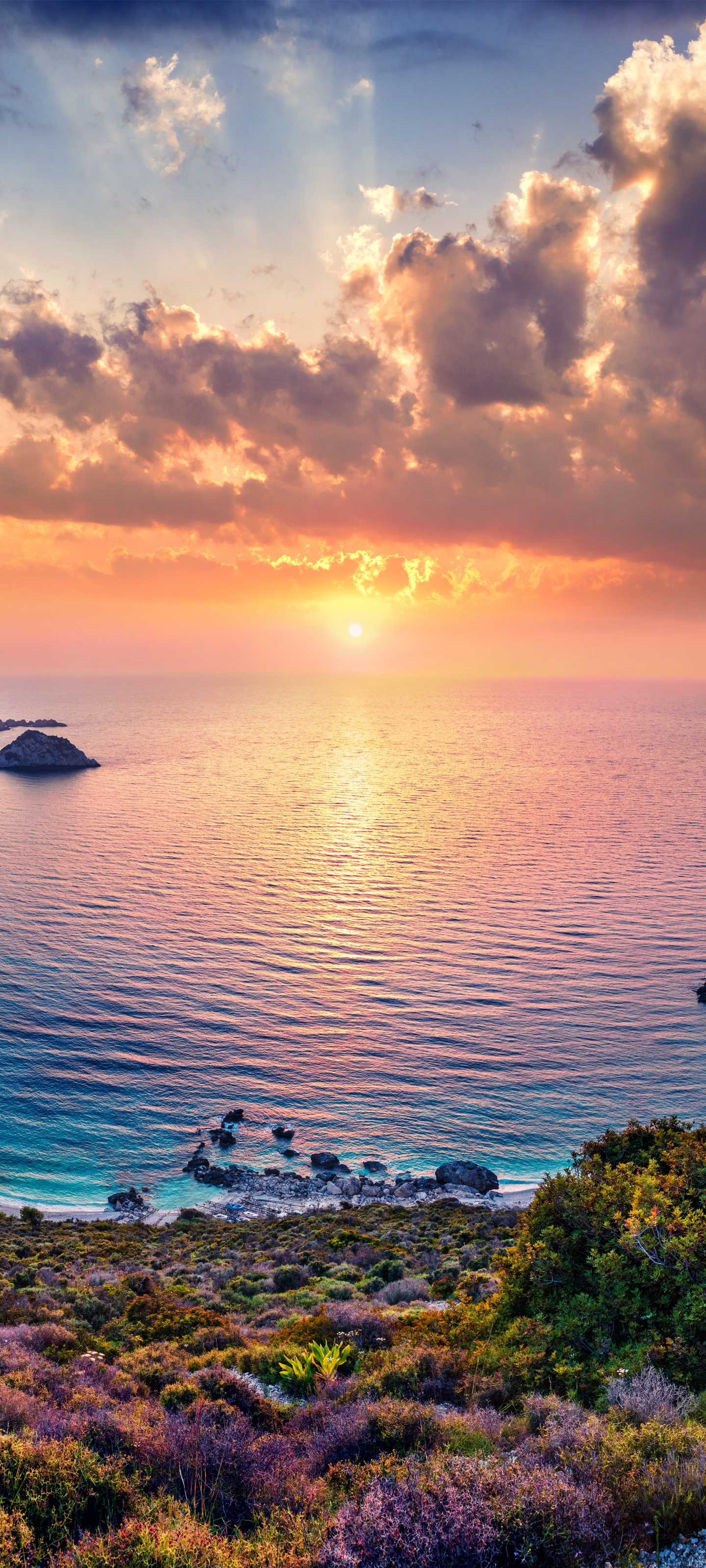 Descarga gratuita de fondo de pantalla para móvil de Costa, Océano, Atardecer, Tierra/naturaleza, Puesta De Sol.