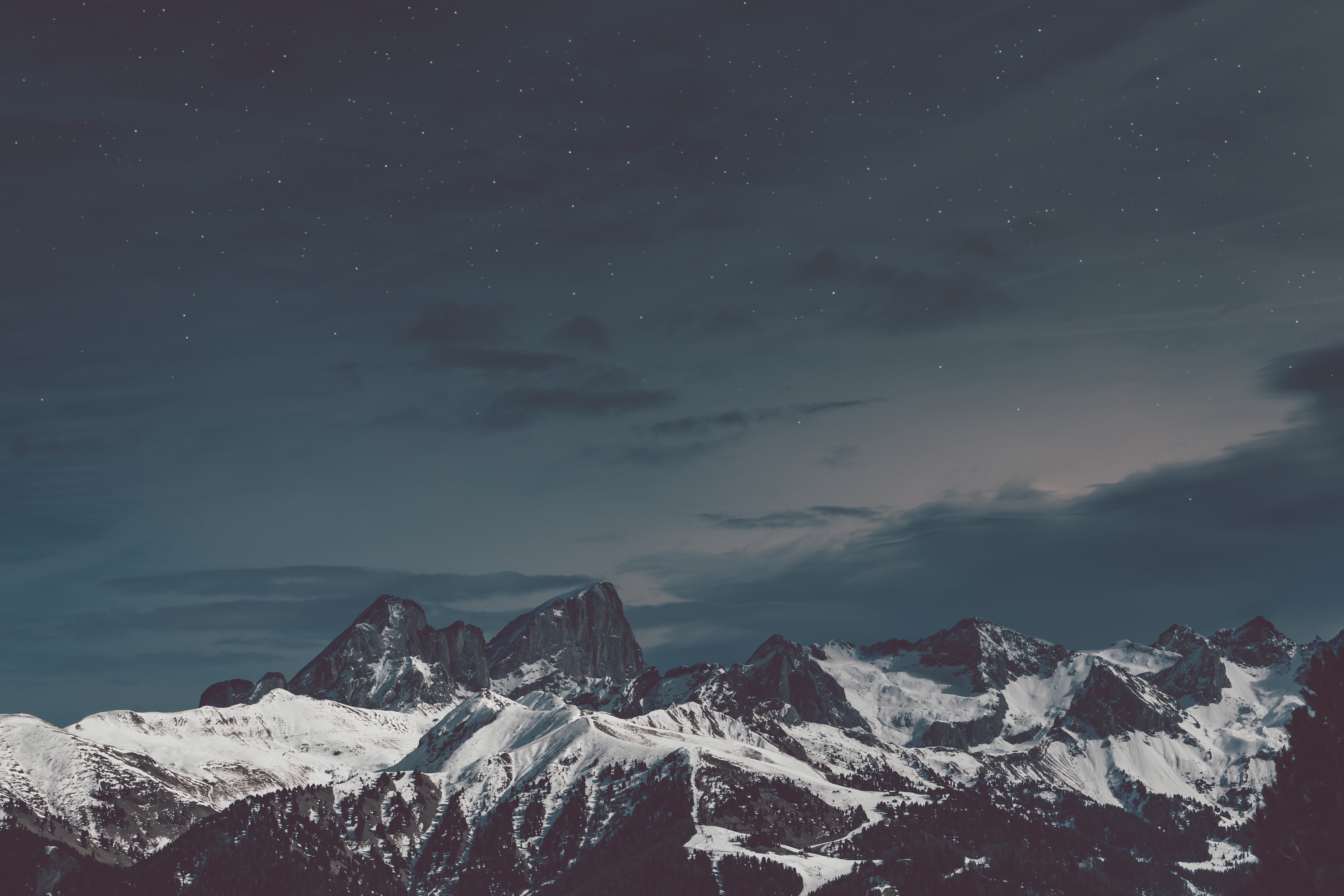 Free download wallpaper Mountains, Snow Covered, Snowbound, Nature, Sky, Night on your PC desktop