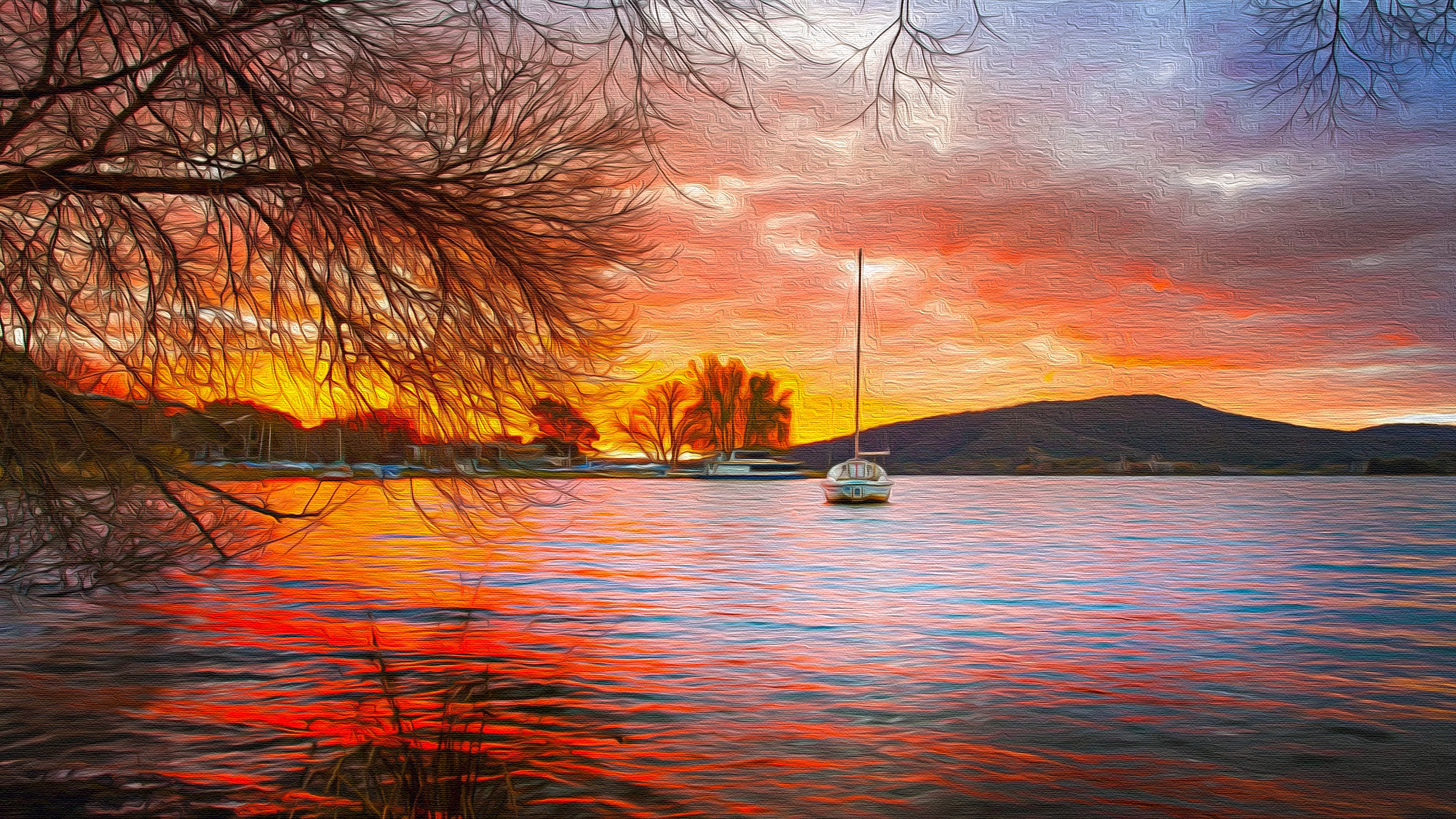 Free download wallpaper Sunset, Lakes, Lake, Boat, Photography on your PC desktop