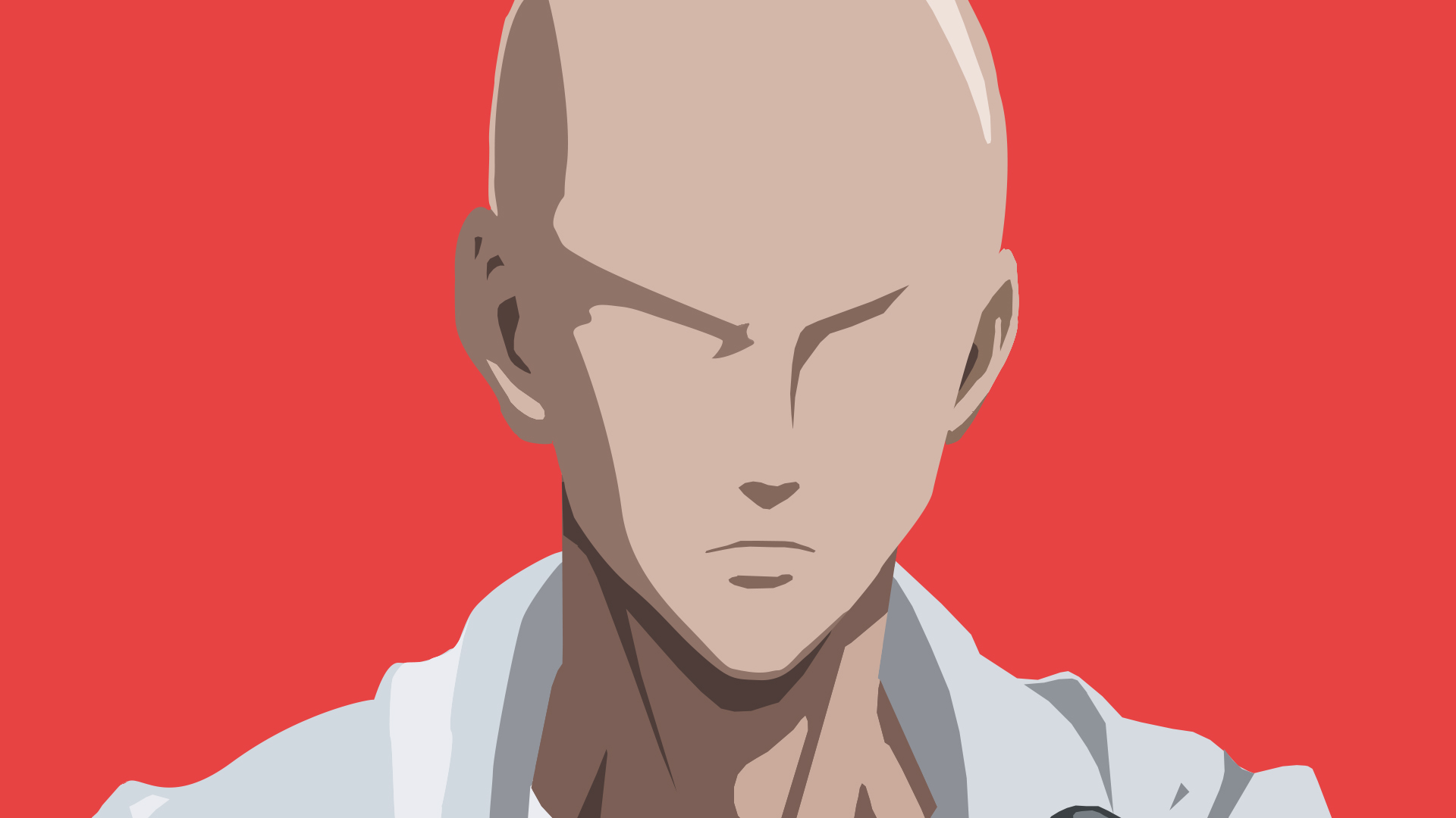 saitama (one punch man), anime, one punch man, bald, cape, close up, minimalist, vector