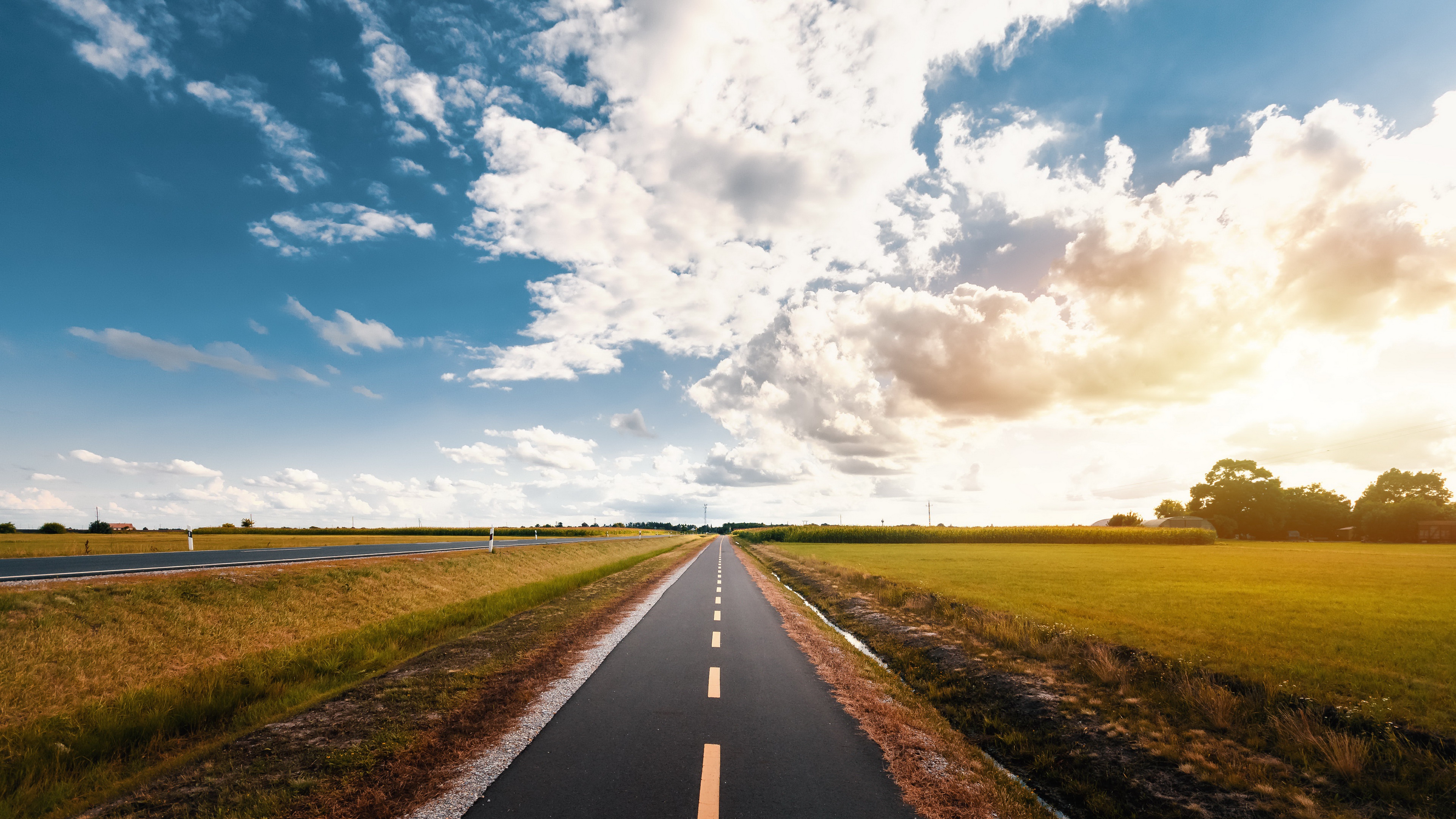 Download mobile wallpaper Sky, Road, Field, Cloud, Man Made for free.