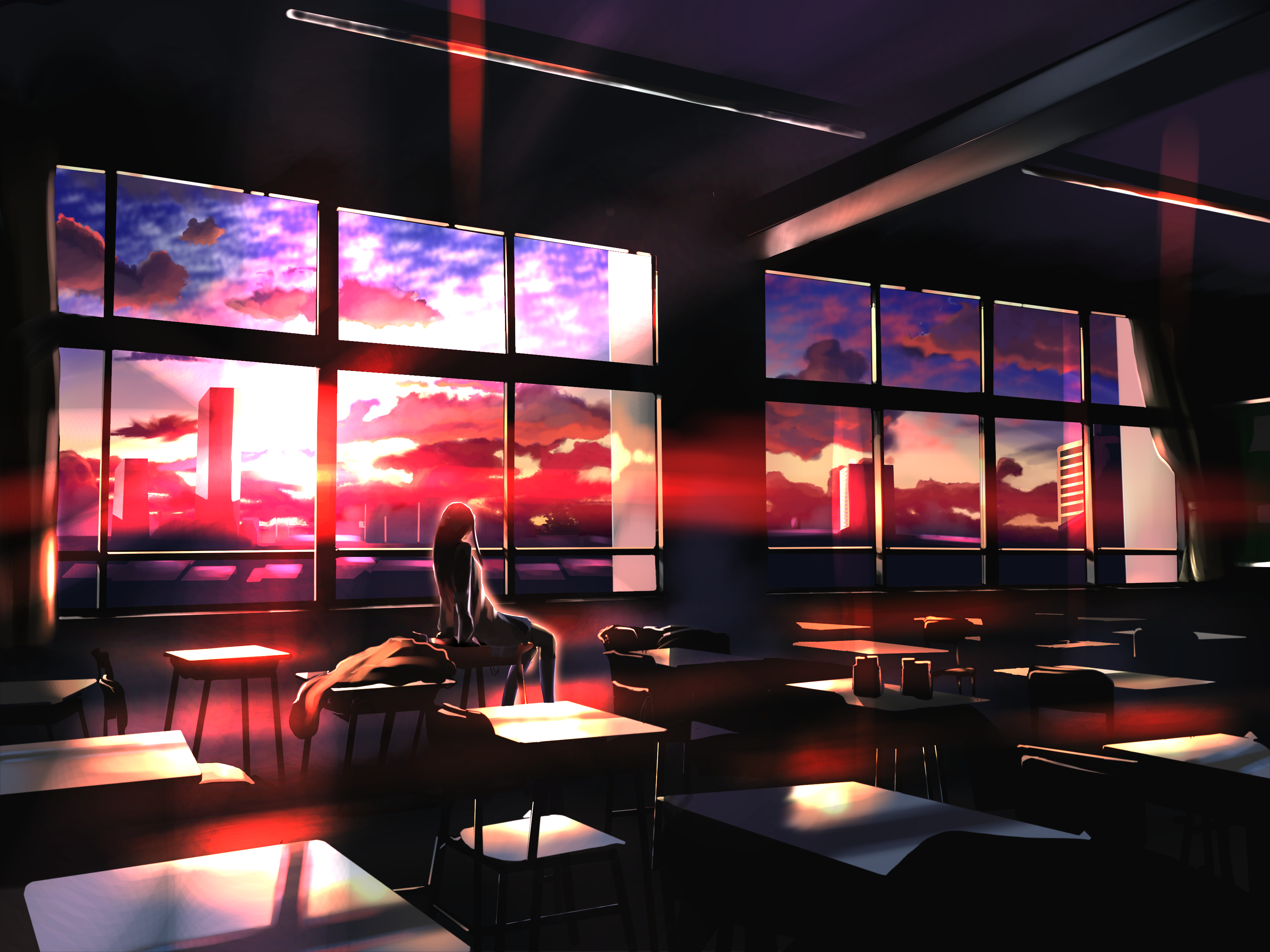 Baixe gratuitamente a imagem Anime, Pôr Do Sol, Quarto na área de trabalho do seu PC