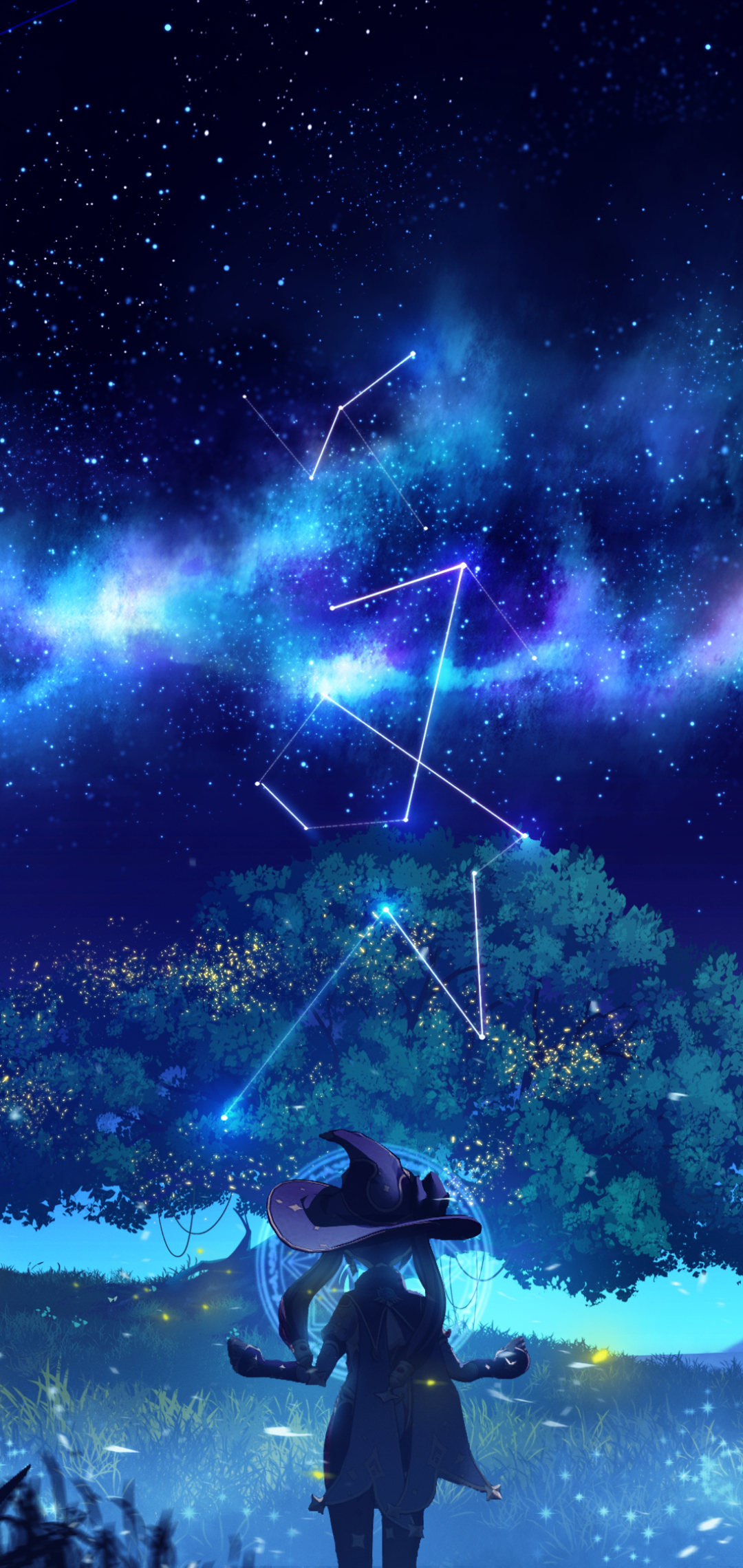 Download mobile wallpaper Starry Sky, Video Game, Genshin Impact, Mona (Genshin Impact) for free.