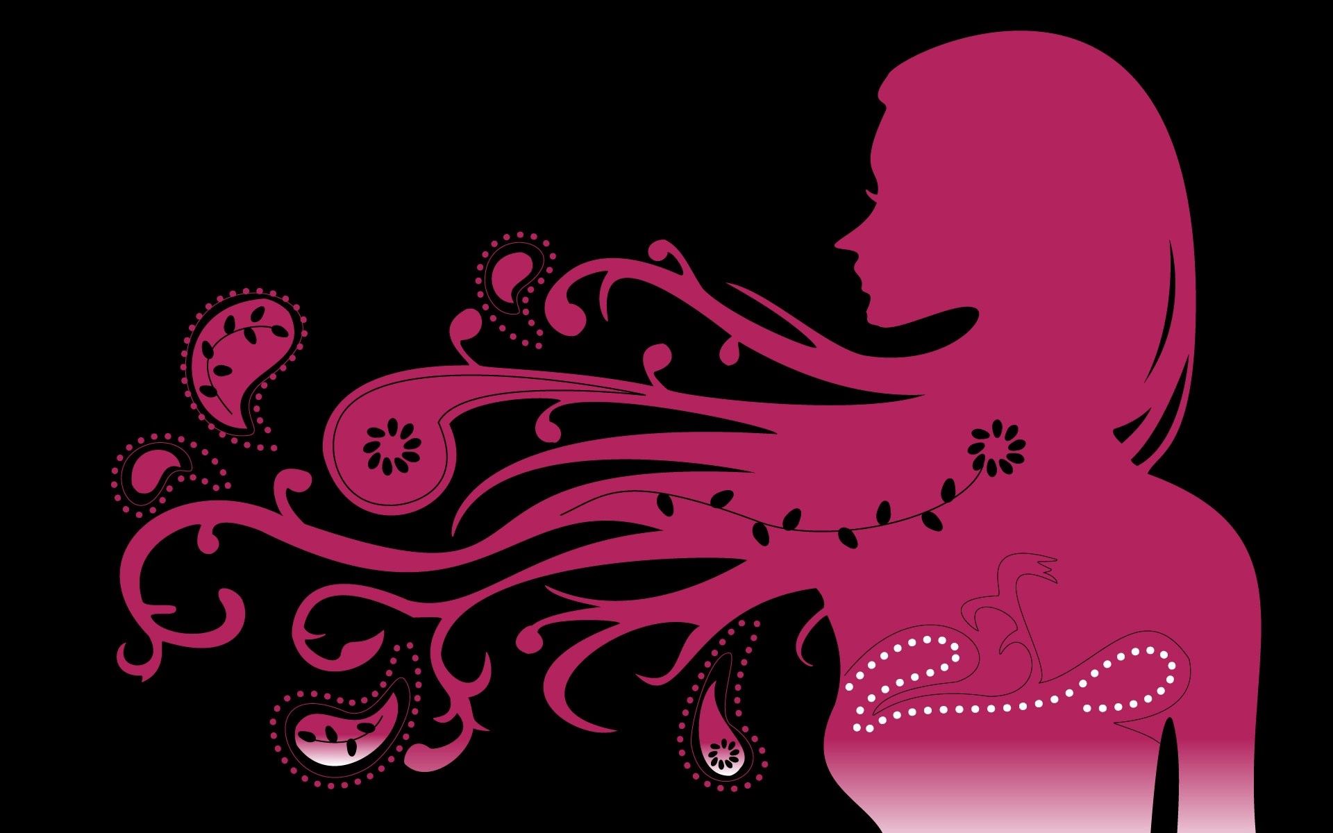 Download mobile wallpaper Wind, Silhouette, Patterns, Hair, Girl, Vector for free.