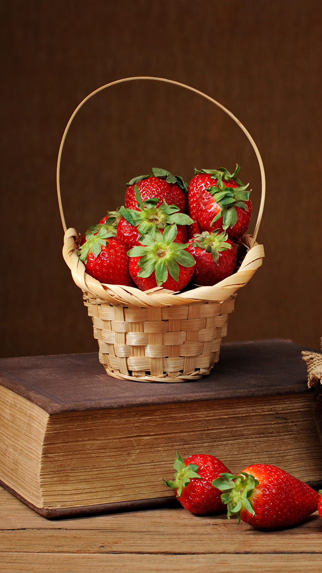 Download mobile wallpaper Fruits, Food, Strawberry, Still Life, Berry, Fruit, Book, Basket for free.