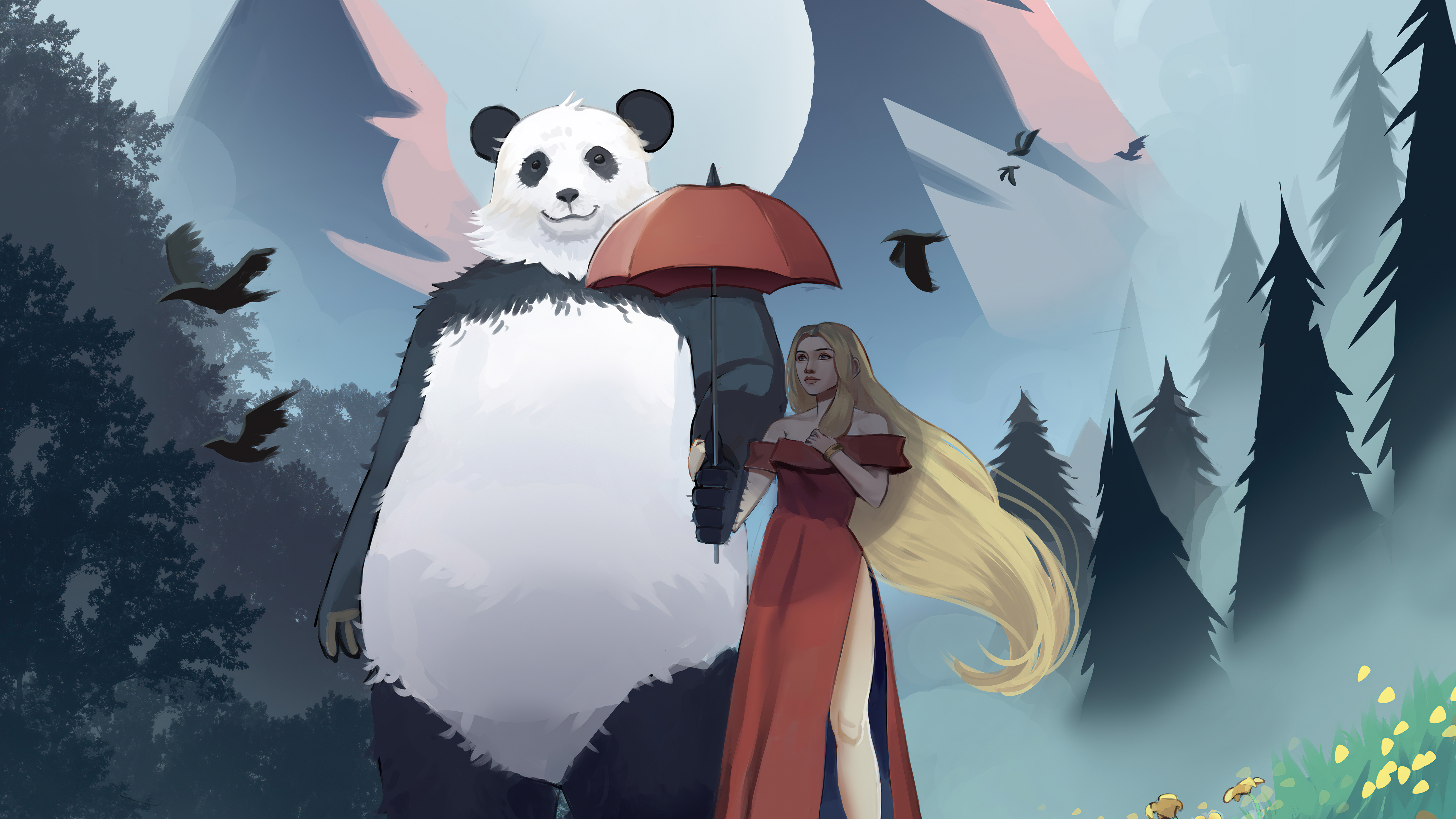 Laden Sie das Fantasie, Panda, Frauen-Bild kostenlos auf Ihren PC-Desktop herunter