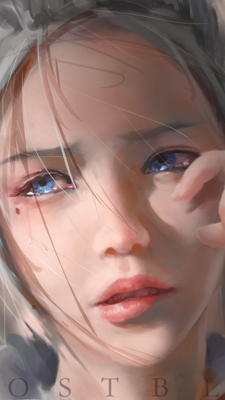 Download mobile wallpaper Sad, Elf, Blue Eyes, Tears, Comics, Pointed Ears, Grey Hair, Ghostblade for free.